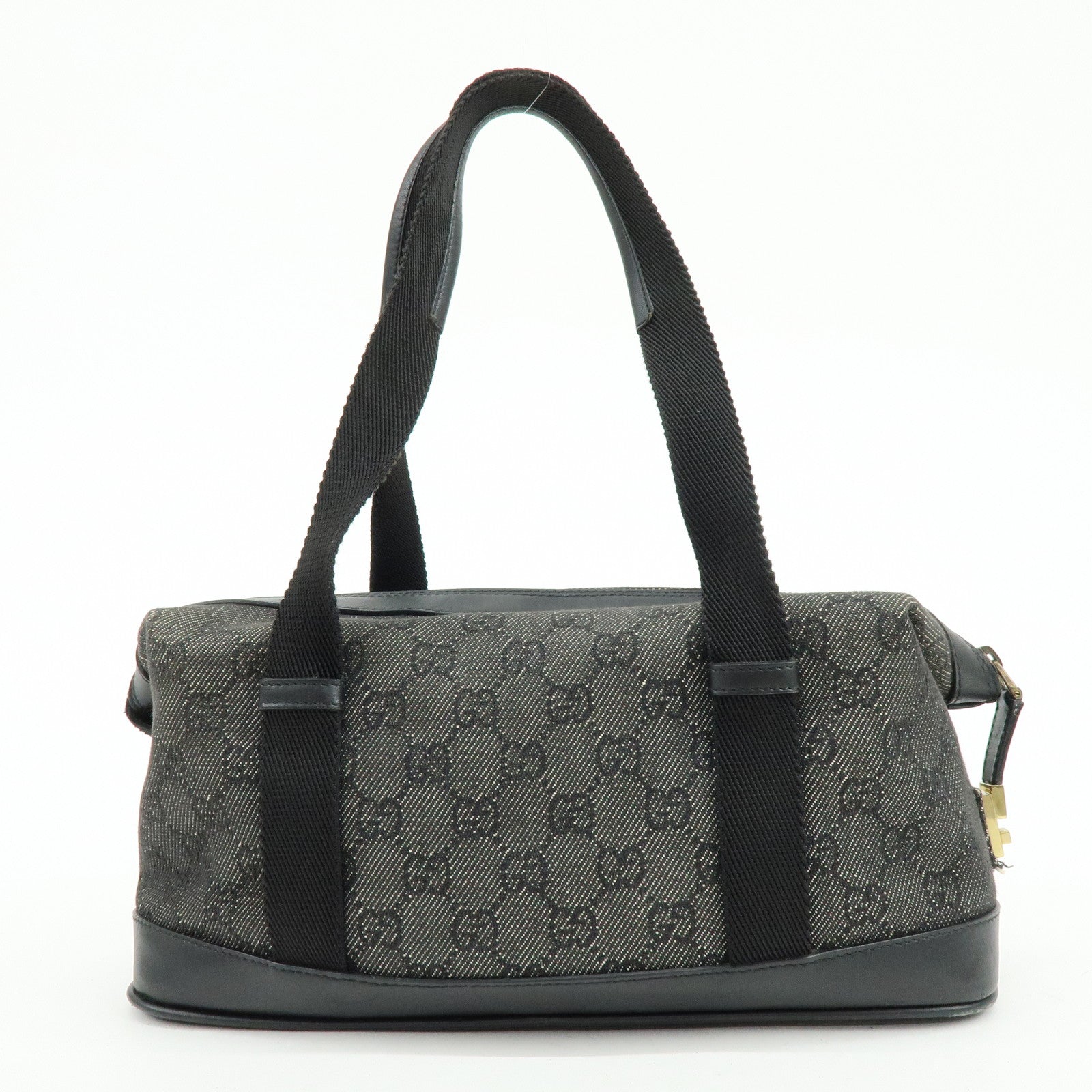GUCCI GG Canvas Leather Hand Bag Boston Bag Black 92734