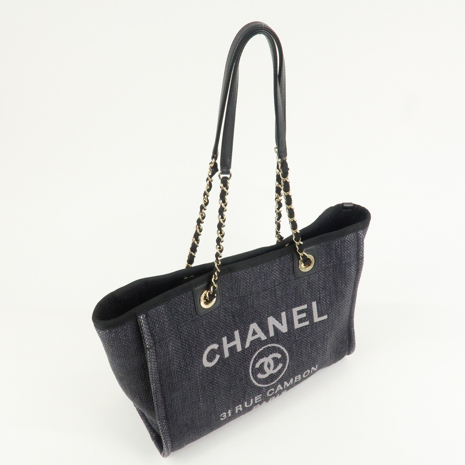 CHANEL Deauville MM Straw Leather Tote Bag Shoulder Bag A67001