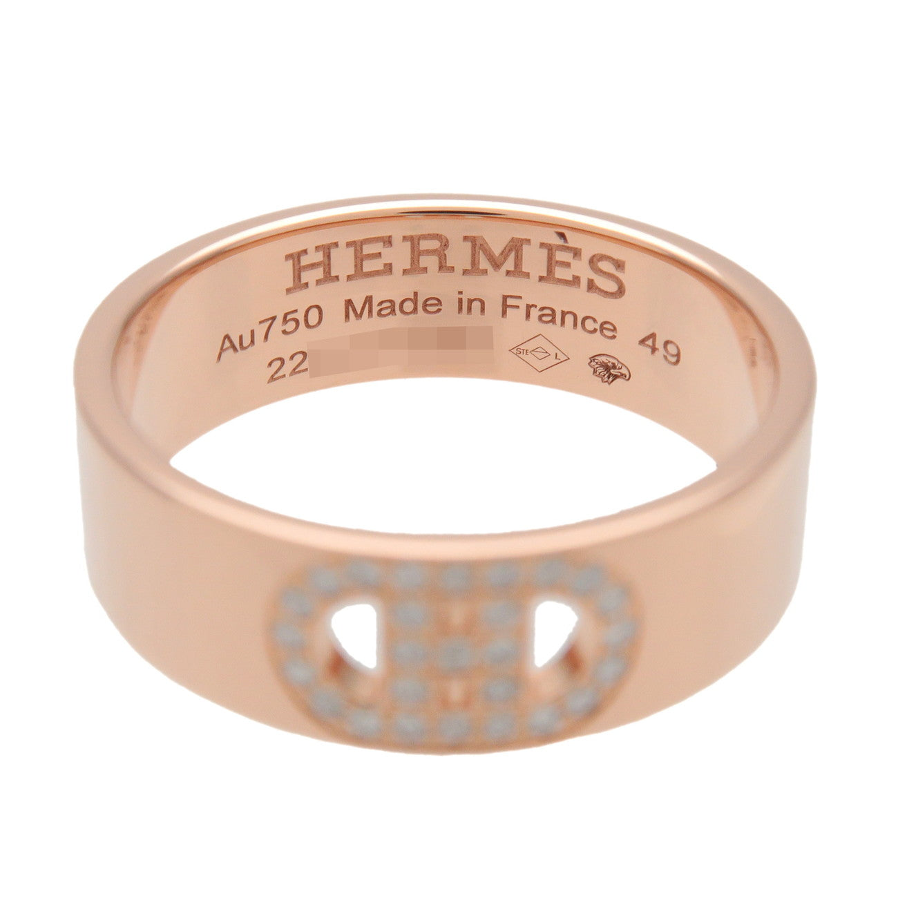 HERMES H Dunkle PM Diamond Ring K18PG Rose Gold #49 US5 EU49 HK10.5