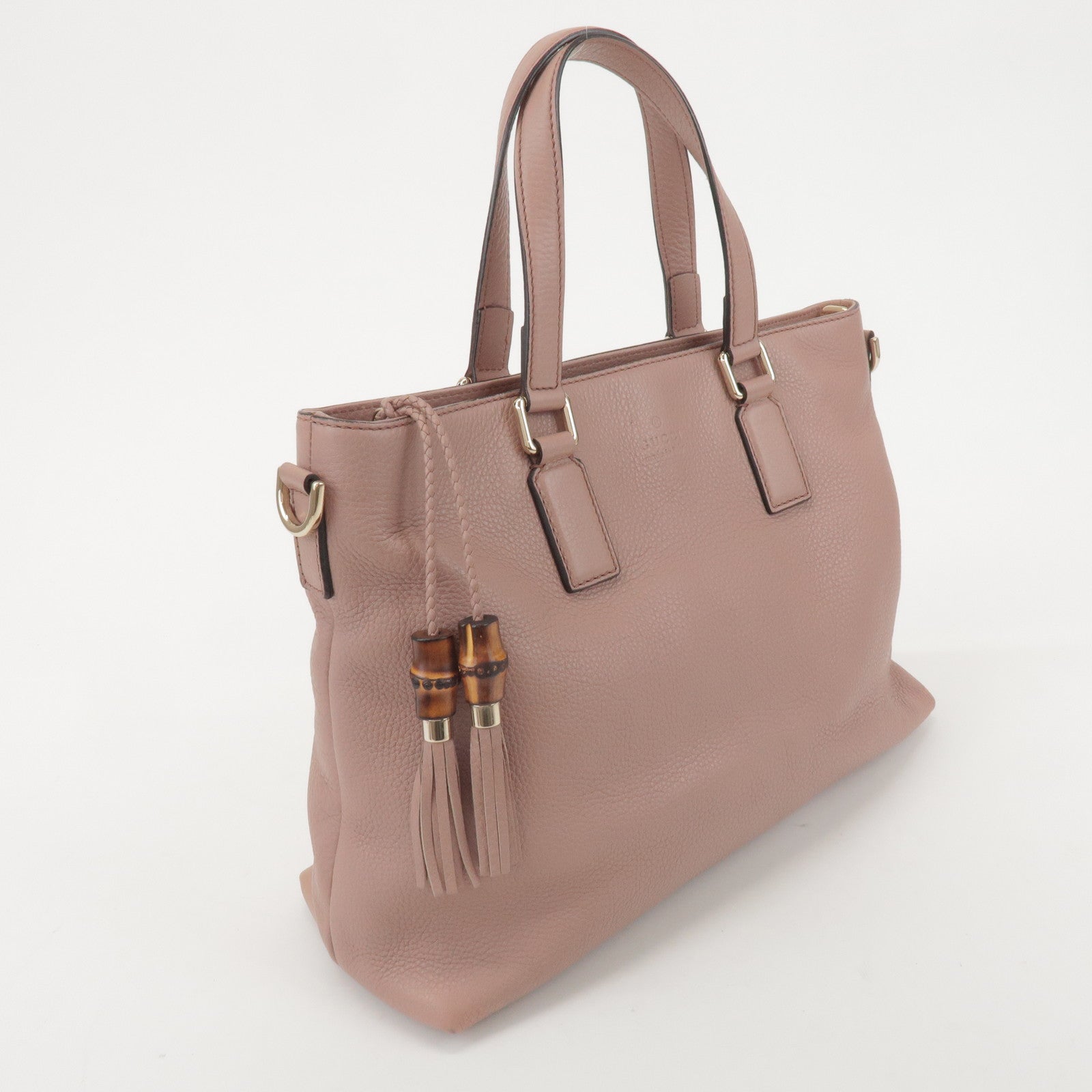 GUCCI Bamboo Leather 2Way Hand Bag Shoulder Bag Pink 365346