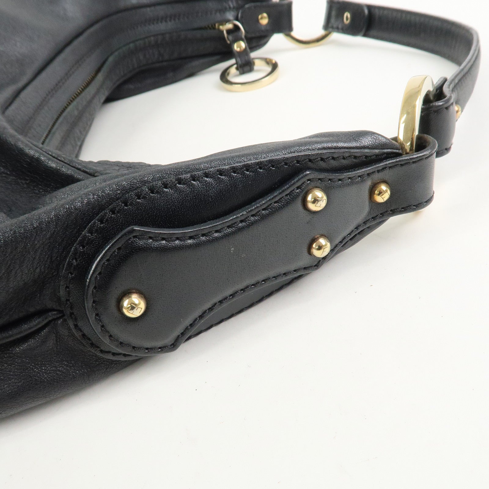 FENDI Leather Shoulder Bag Hand Bag Black 8BR340