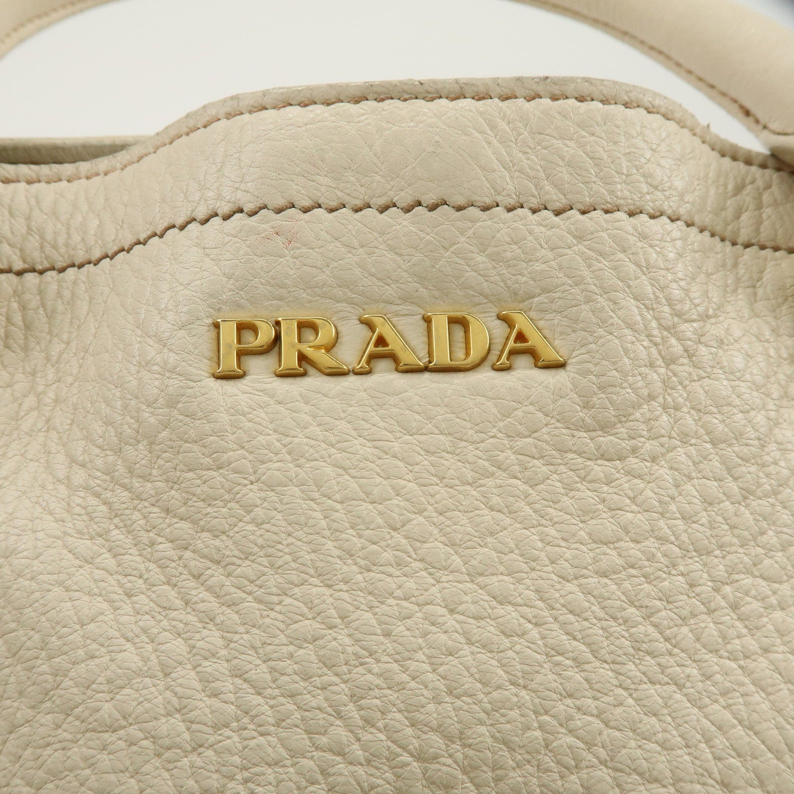 PRADA Logo Leather 2Way Bag Hand Bag Shoulder Bag Ivory