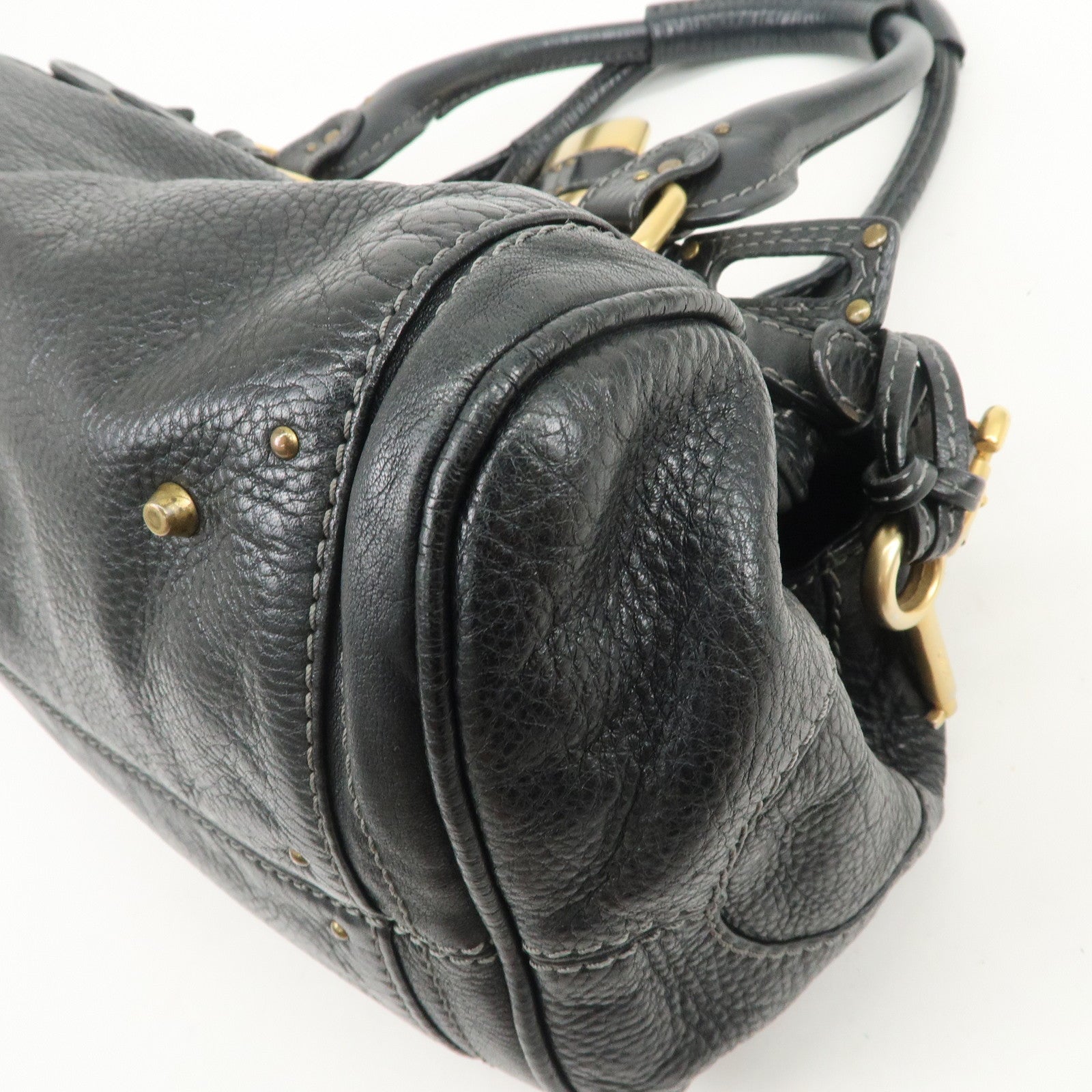 Chloe Paddington Logo Leather Hand Bag Shoulder Bag Black