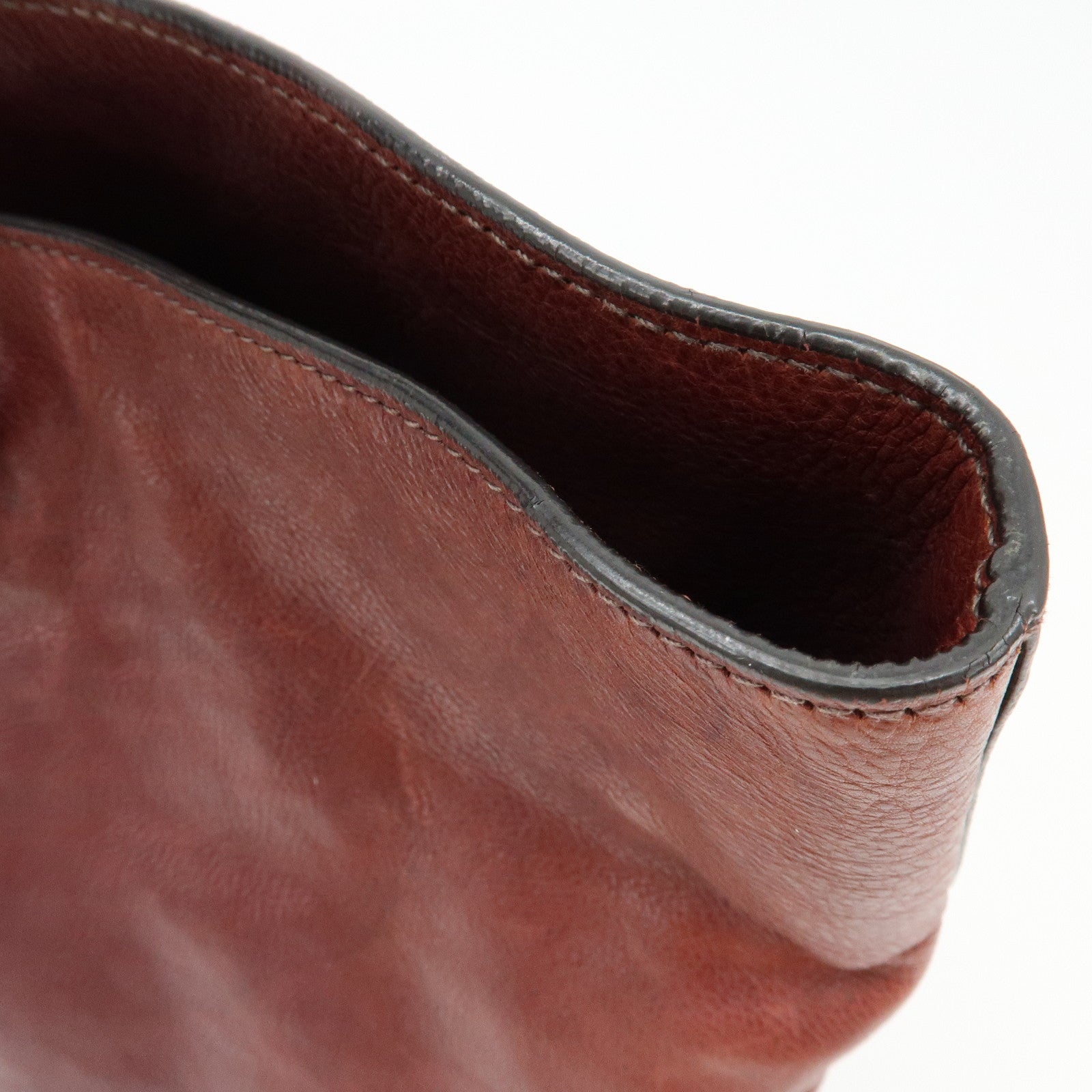 PRADA Triangle Logo Gradation Leather Tote Bag Hand Bag Bordeaux