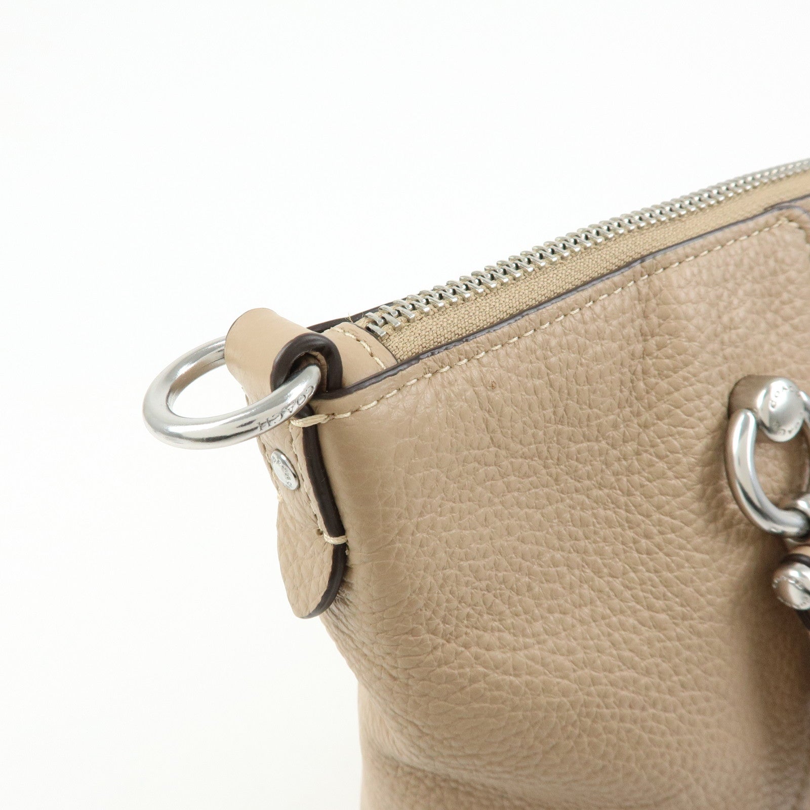 COACH Kacey Satchel Leather 2Way Shoulder Bag Hand Bag Beige