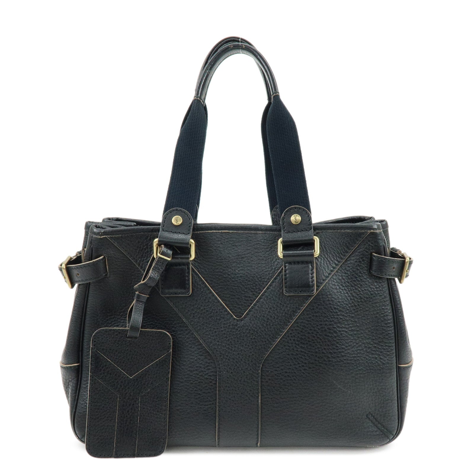 SAINT LAURENT PARIS YSL Y Line Calf Leather Tote Bag Black 168462