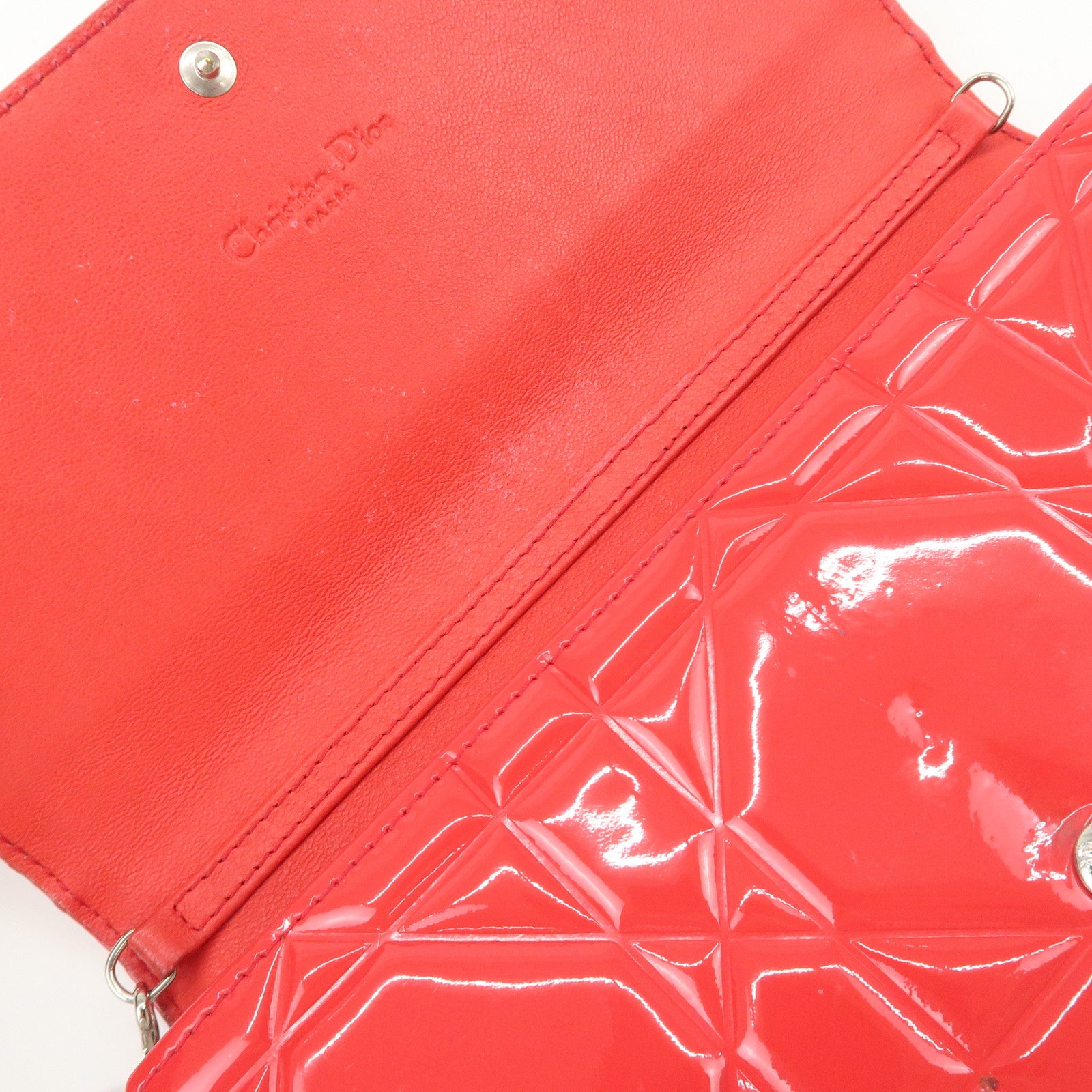 Christian Dior Cannage Patent Leather Bi-Fold Long Wallet Red