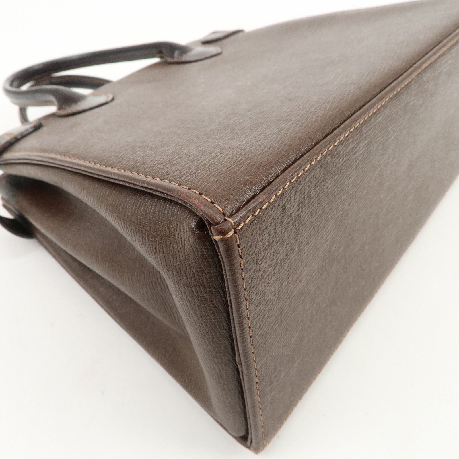 BURBERRY Leather Hand Bag Tote Bag Brown Gold