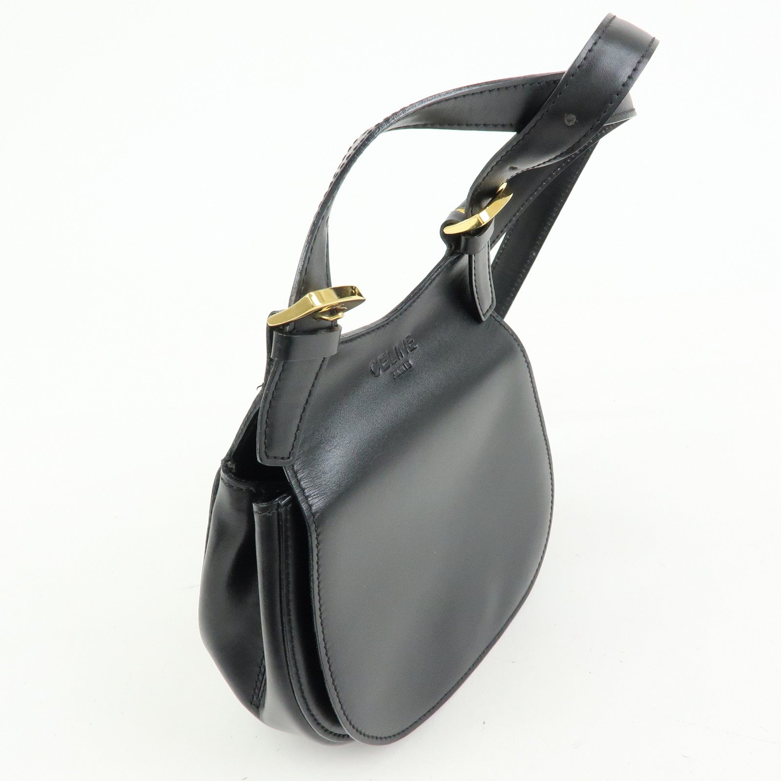 CELINE Leather Shoulder Bag Crossbody Bag Black