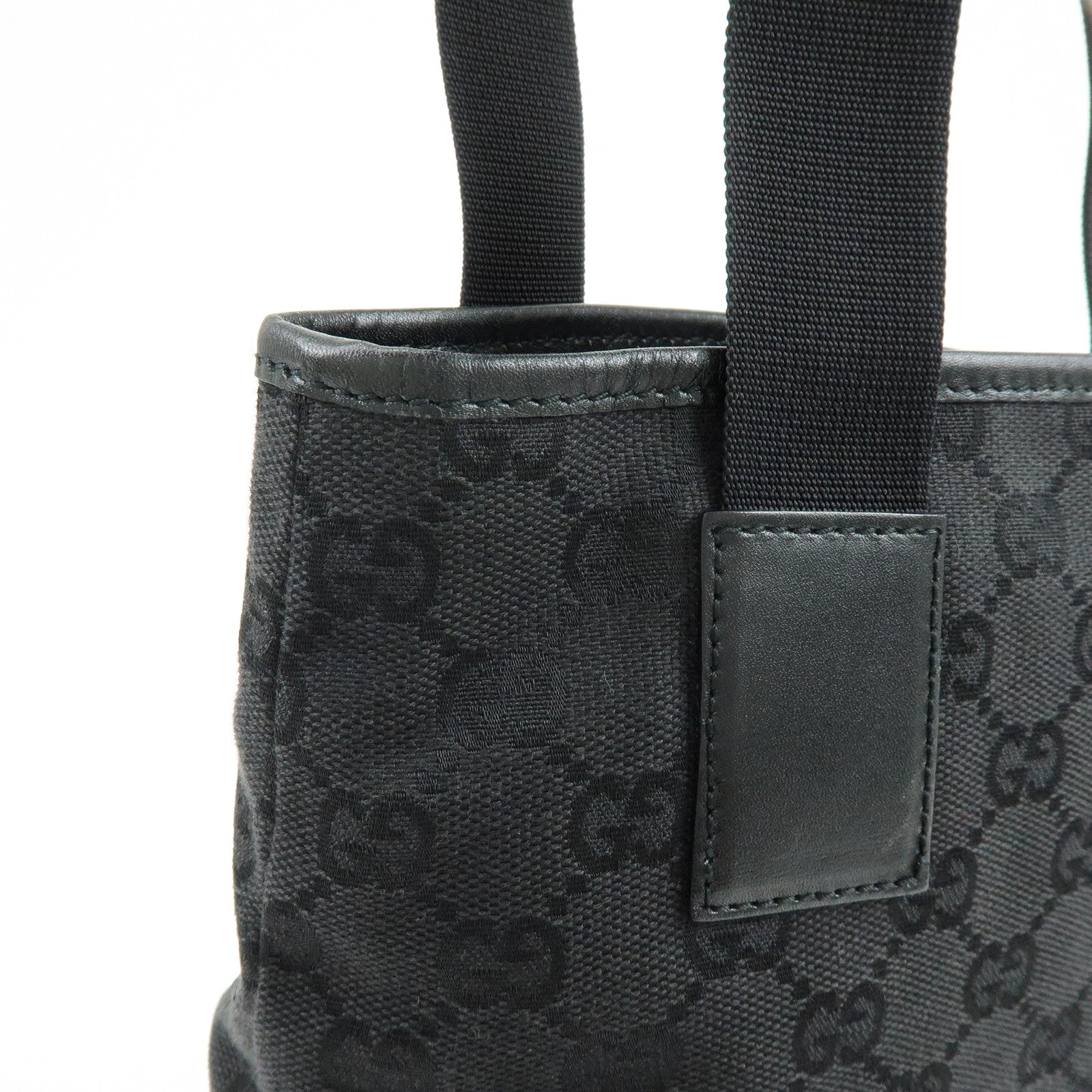 GUCCI GG Canvas Leather Tote Bag Shoulder Bag Black 28893