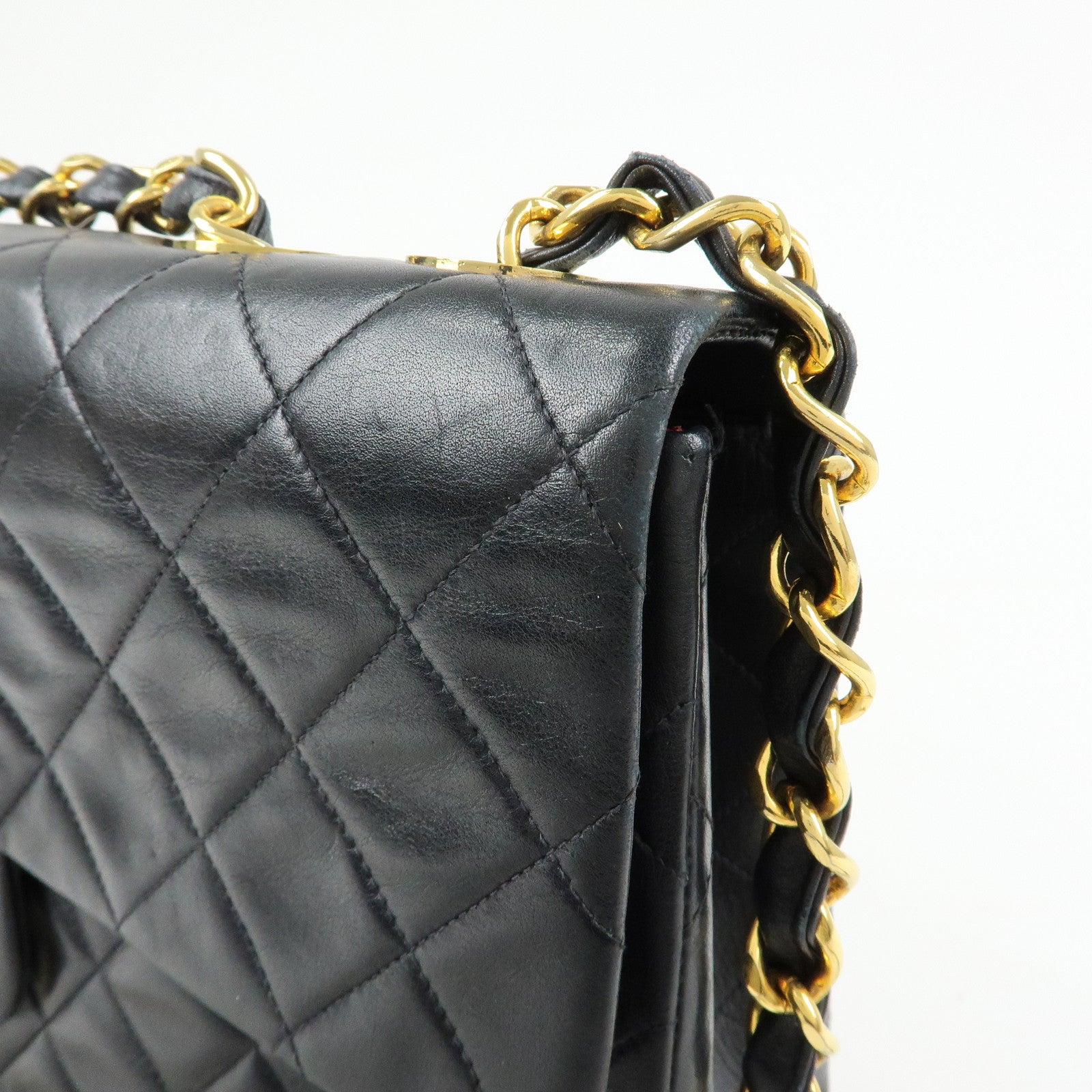 CHANEL Jumbo Matelasse 34 Lamb Skin Flap Shoulder Bag Black A01094