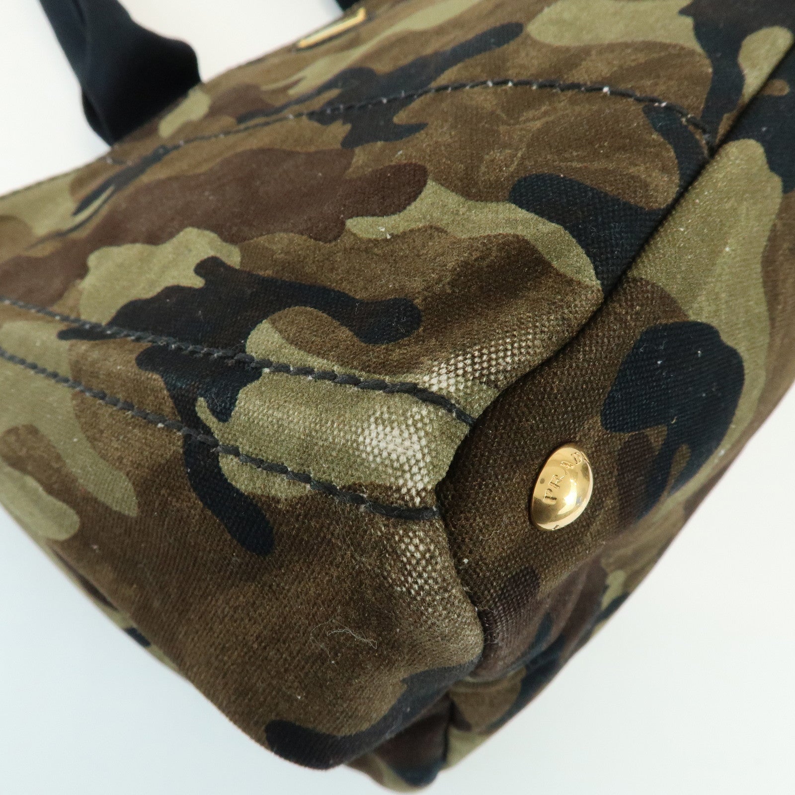 PRADA Triangle Logo Canapa Tote Bag Hand Bag Brown Khaki BN2020