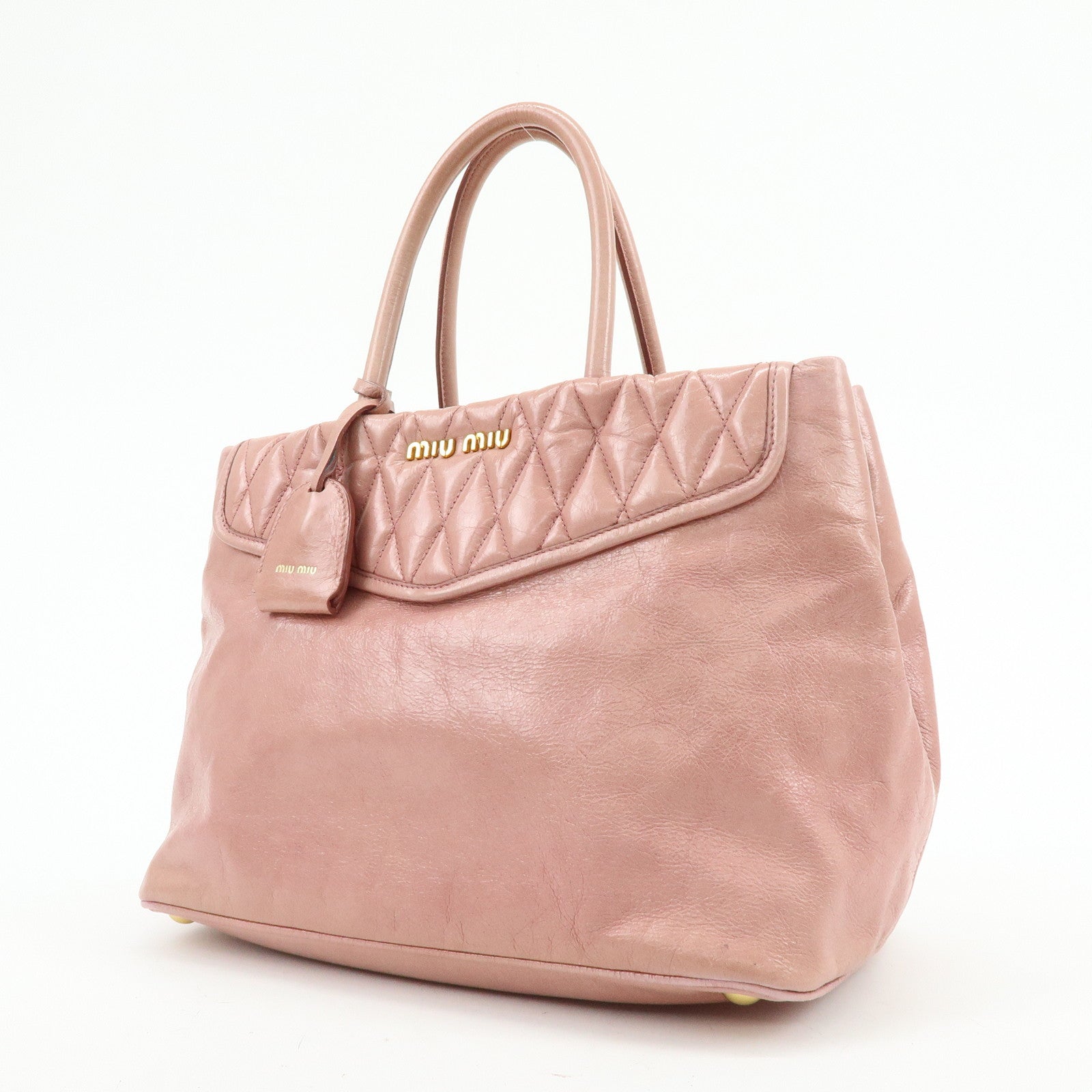MIU MIU Logo Leather Hand Bag Tote Bag Pink RN1098