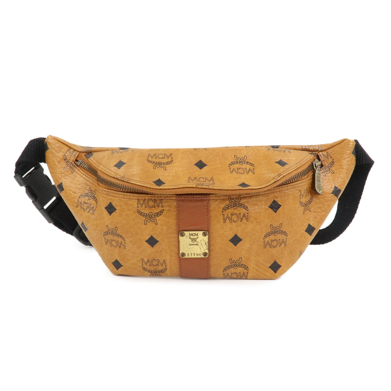 MCM Visetos Logo Leather Waist Bag Waist Pouch Crossbody Bag Brown