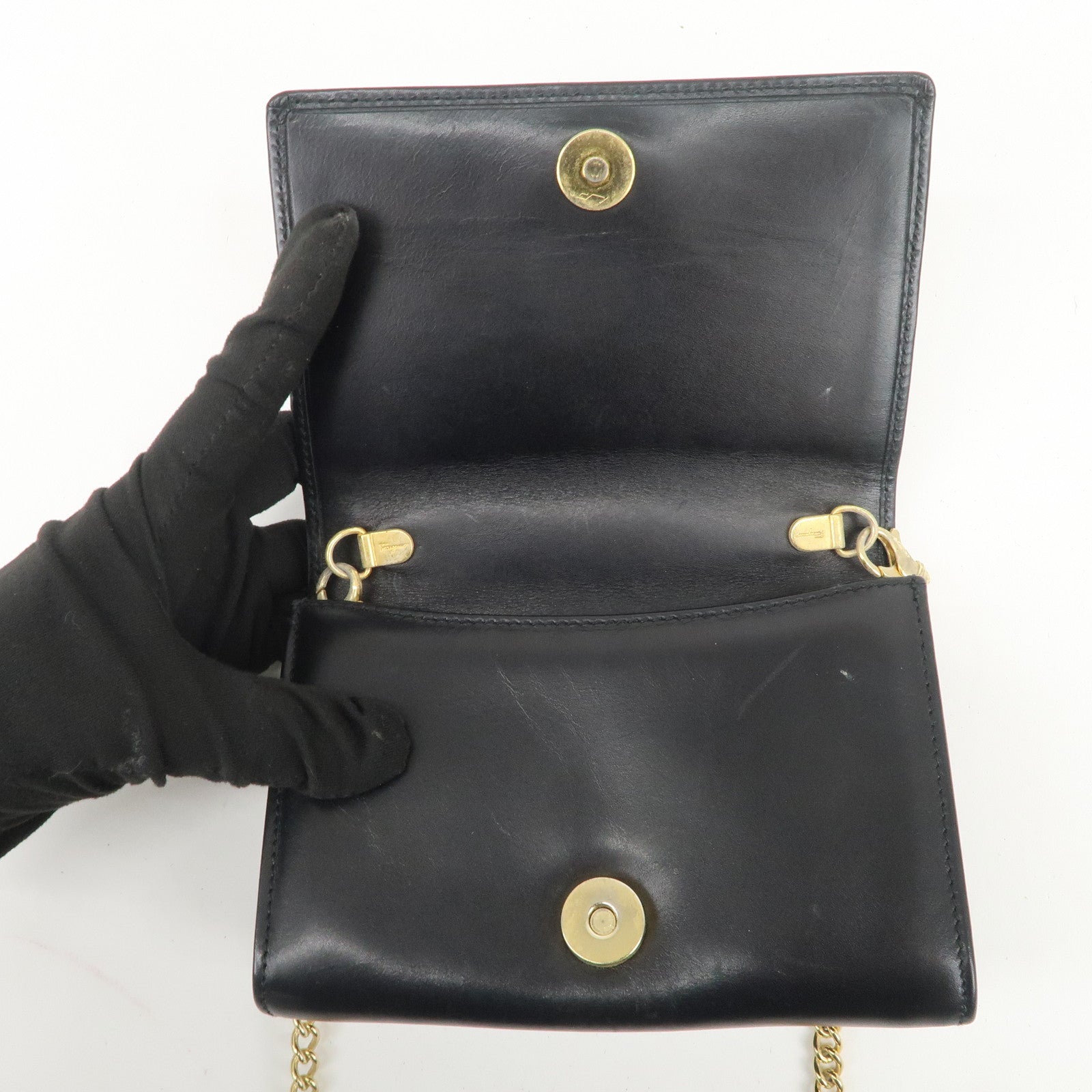 Ferragamo Gancini Embossed Leather Chain Shoulder Bag Black