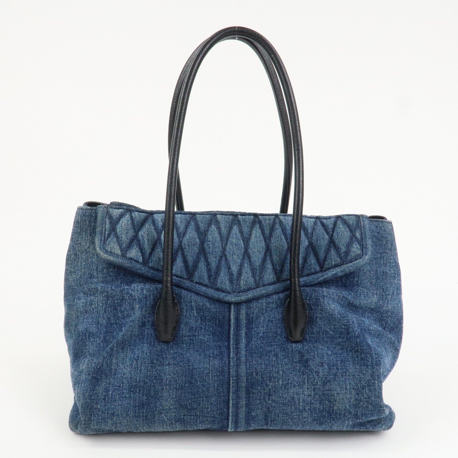 MIU MIU Biker Denim Leather Tote Bag Hand Bag Navy RR1932