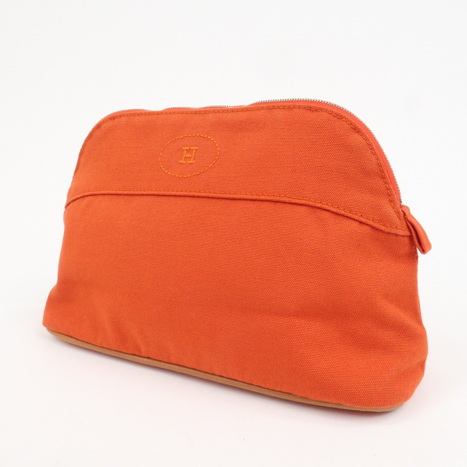 HERMES Canvas Leather Bolide Pouch MM Cosmetic Pouch Orange