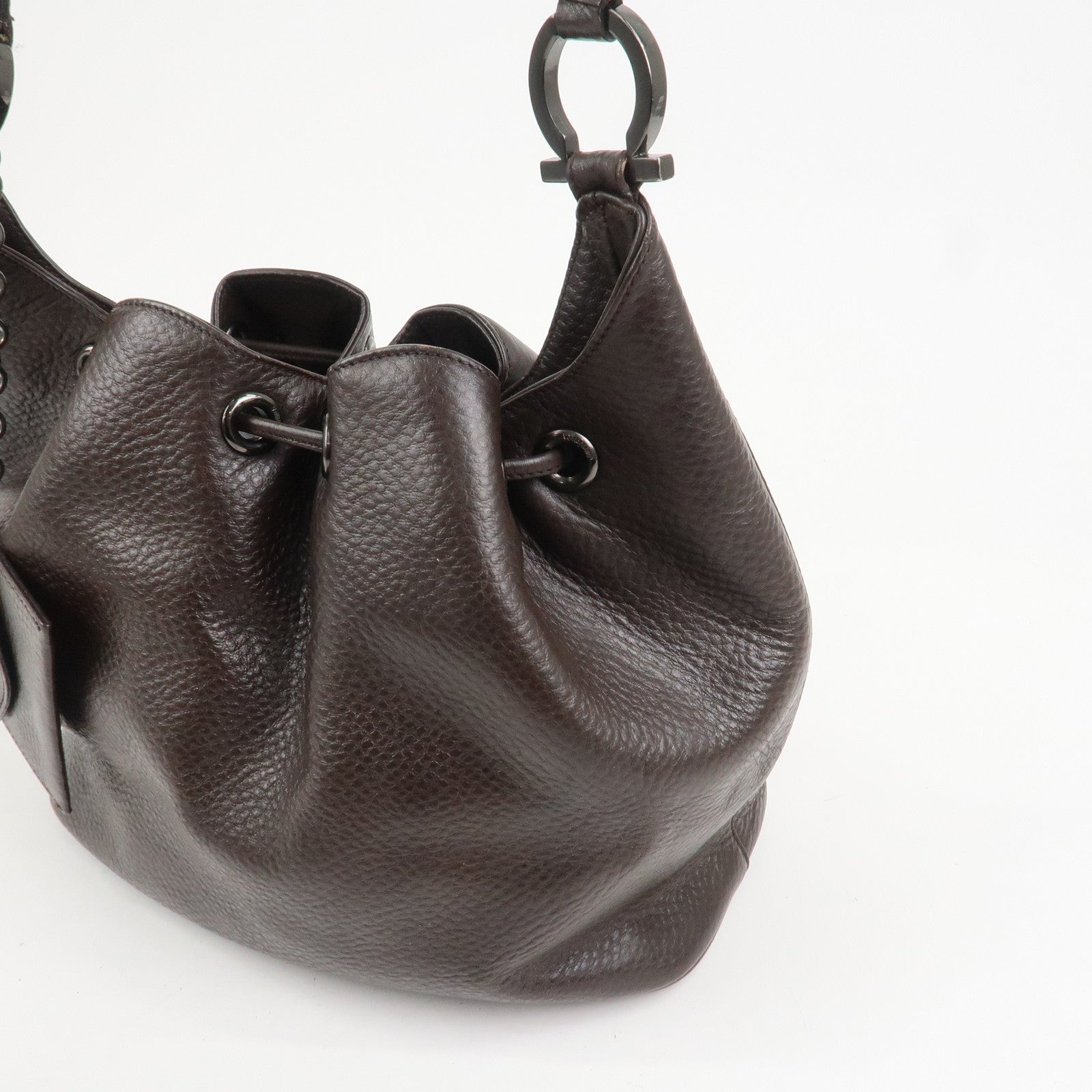 Ferragamo Gancini Leather Shoulder Bag Hand Bag Brown