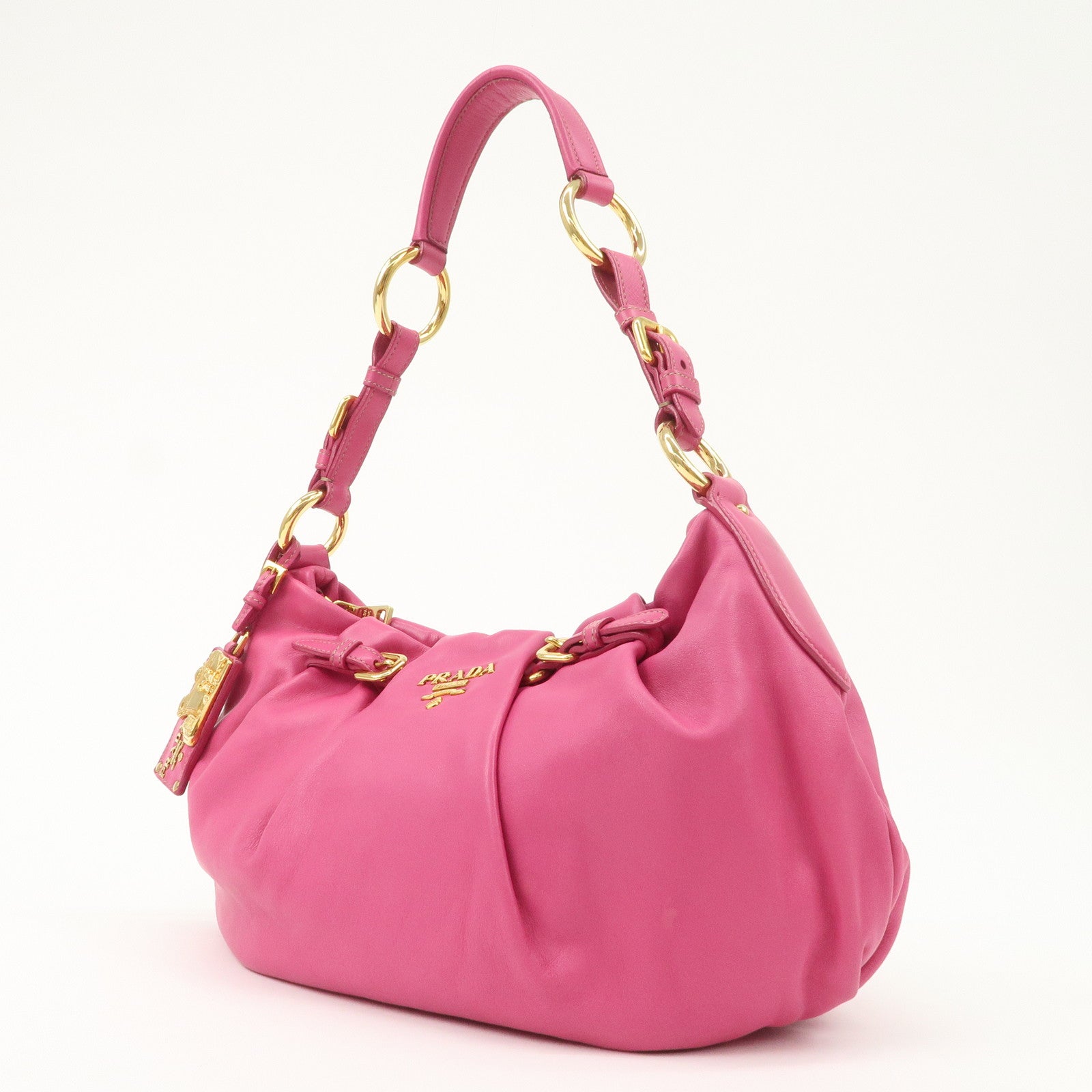 PRADA Logo Leather Shoulder Bag Pink Gold HDW