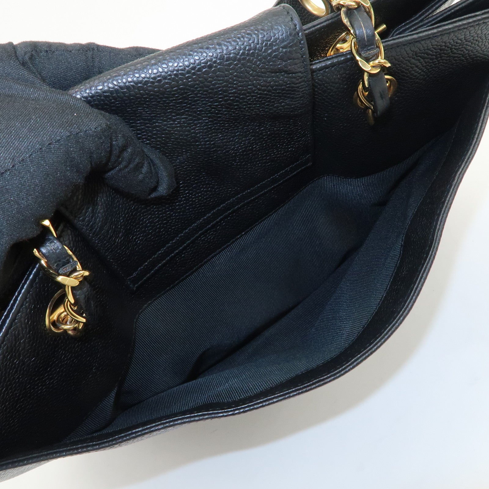 CHANEL COCO Mark Caviarskin Chain Tote Bag Shoulder Bag Black Gold