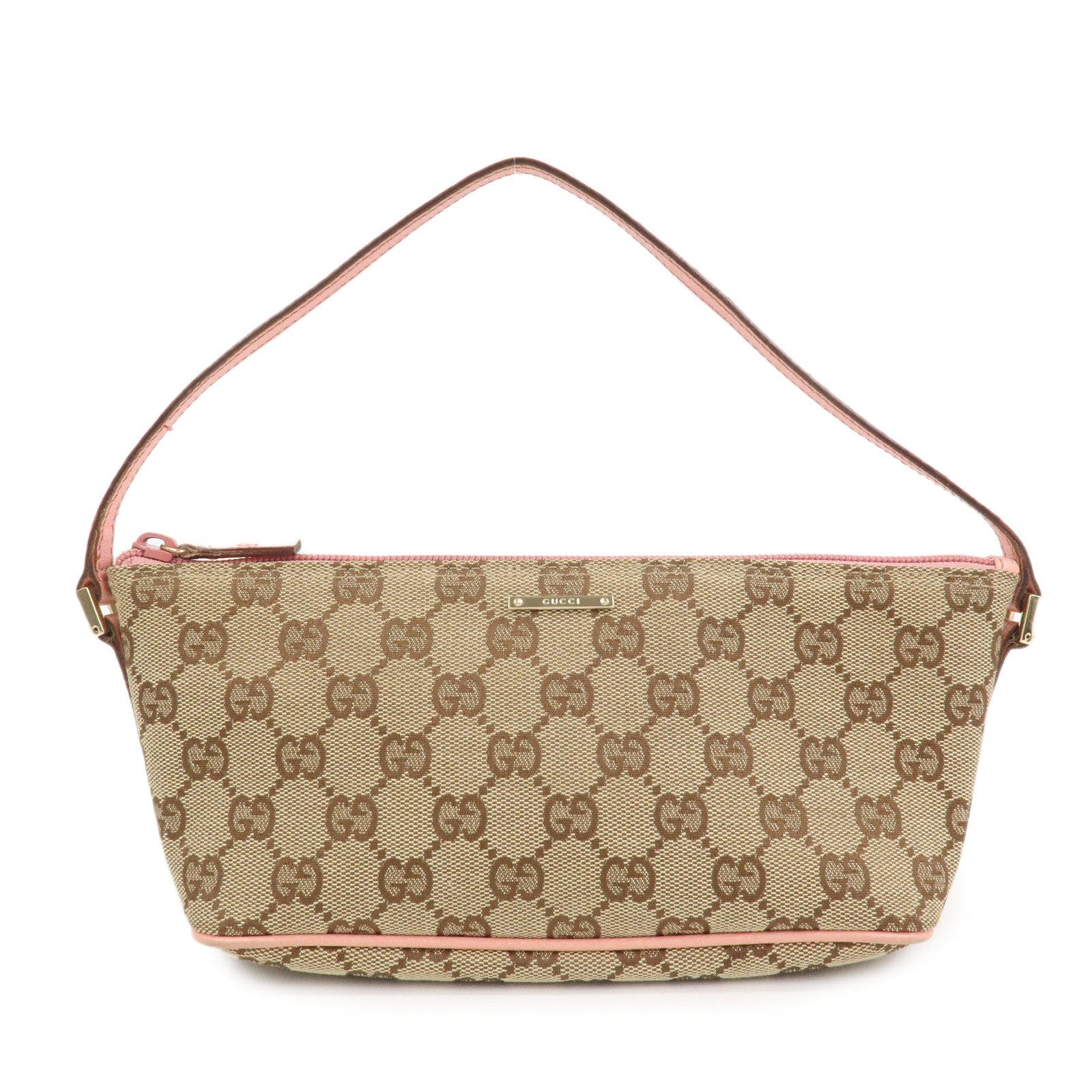GUCCI Boat Bag GG Canvas Leather Hand Bag Beige Pink 07198
