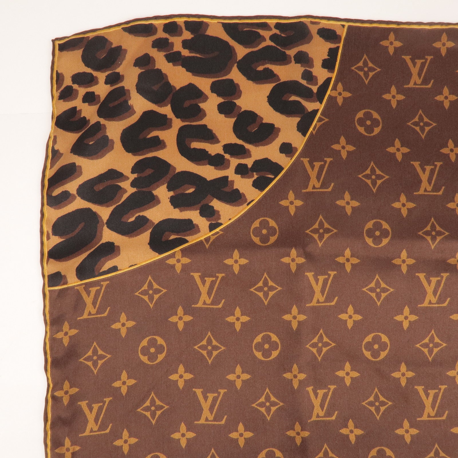 Louis Vuitton Monogram 100% Silk Scarf 65x65 Leopard Brown
