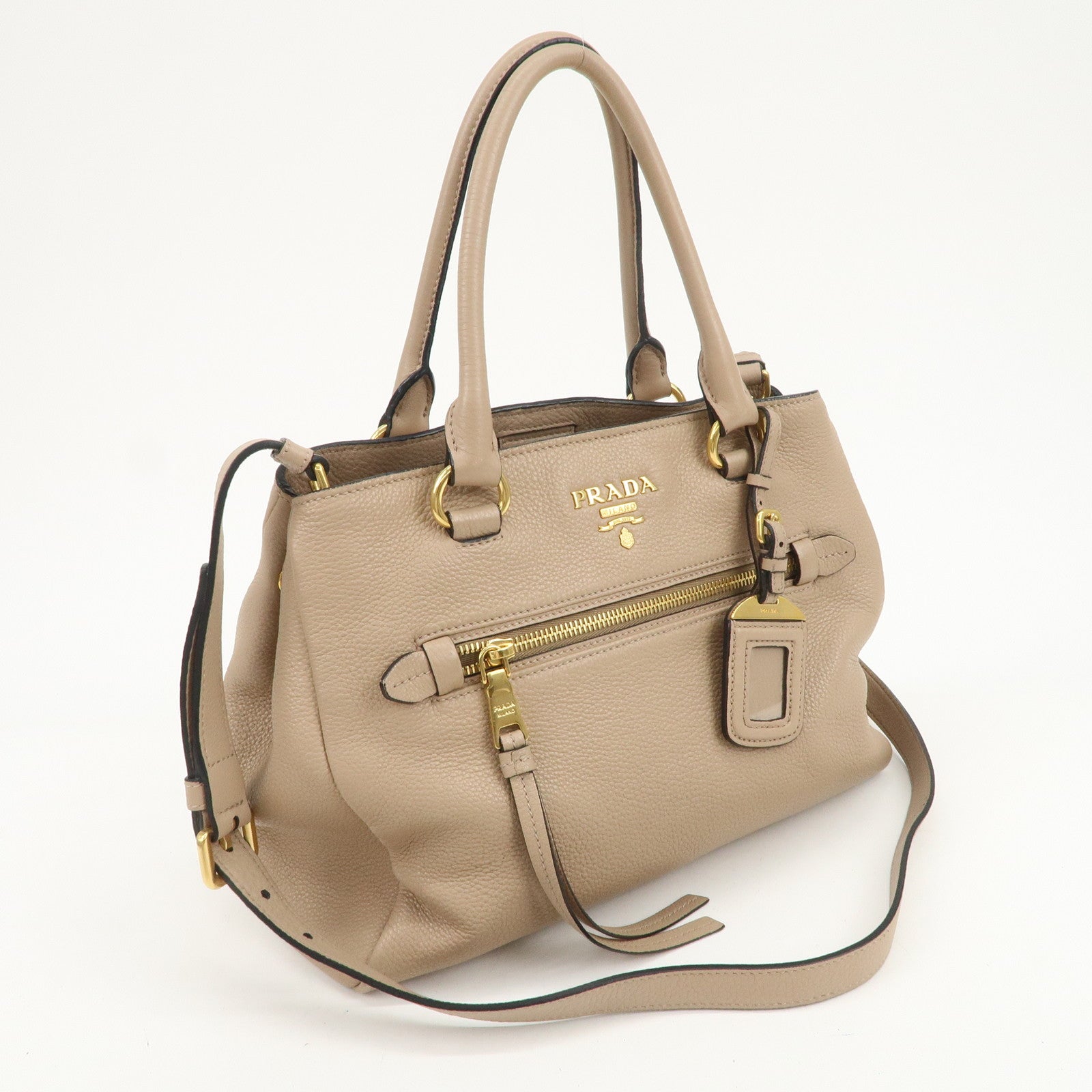 PRADA Logo Leather 2Way Shoulder Bag Hand Bag Pink Beige 1BG044