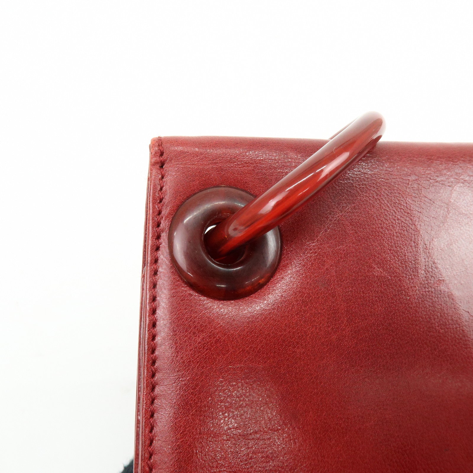 PRADA Logo Leather Plastic Chain Shoulder Bag Hand Bag Red