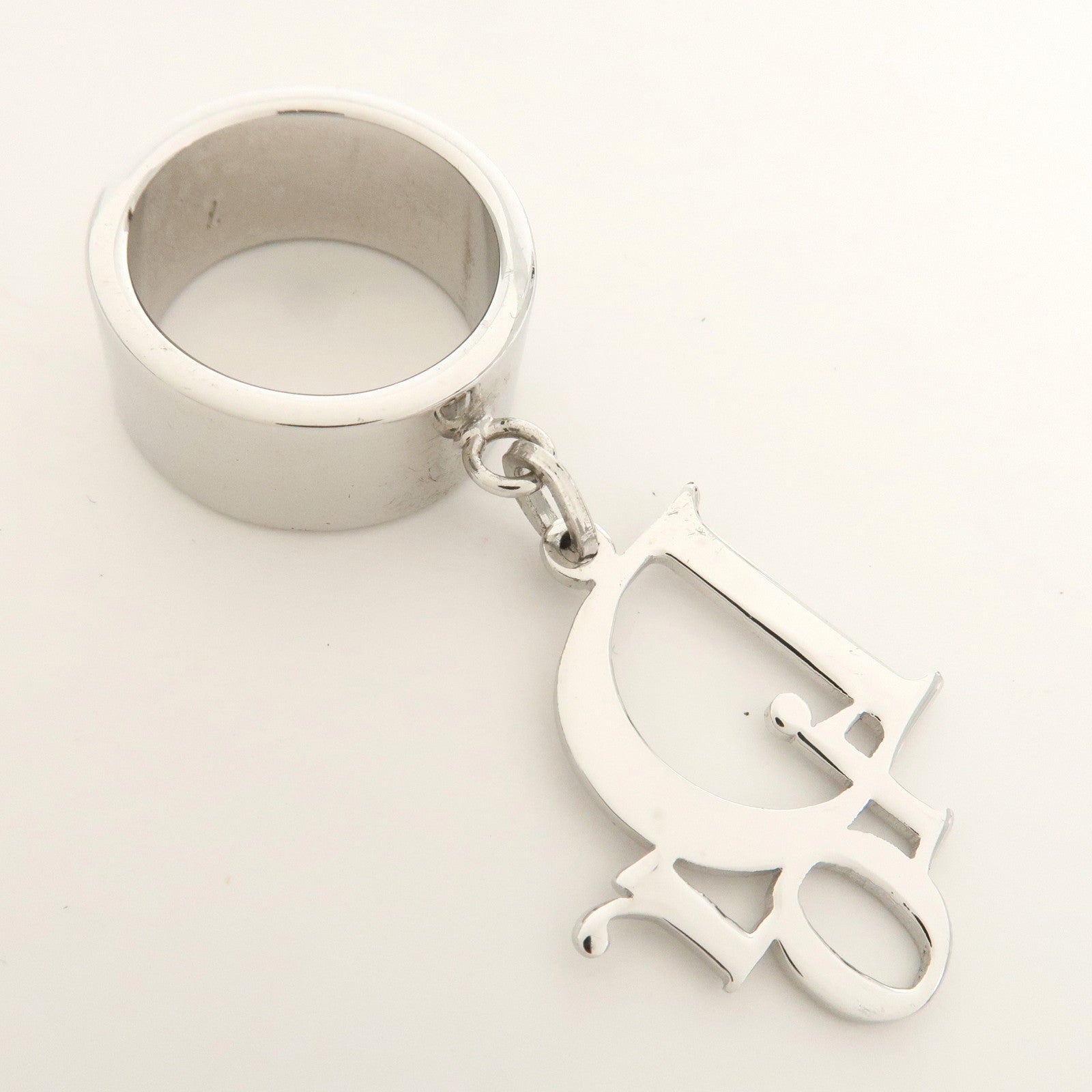 Christian Dior Silver-Tone Logo Metal Ring