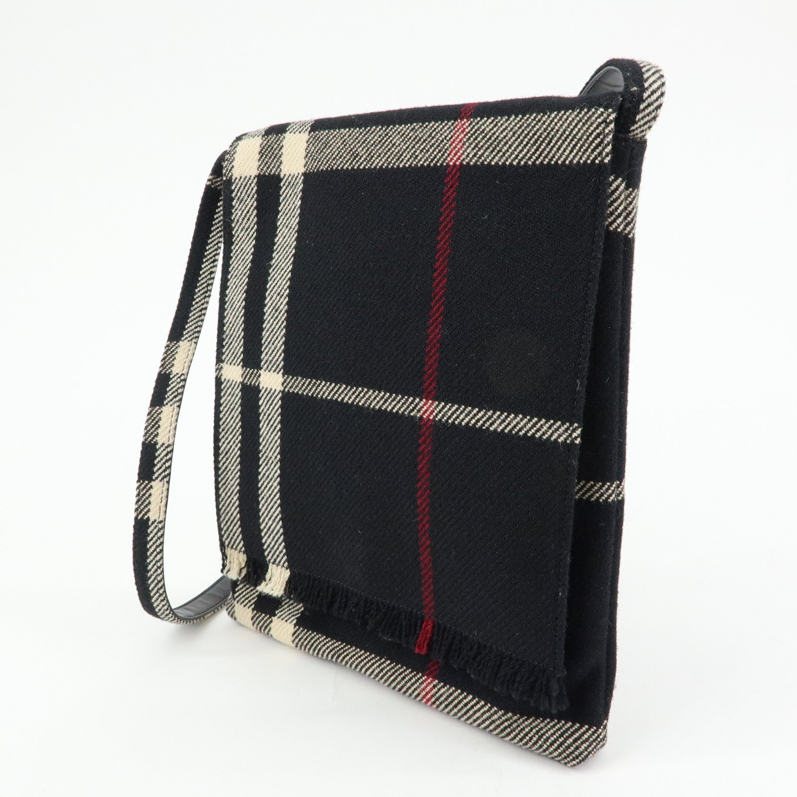 BURBERRY Plaid Wool Leather Shoulder Bag Crossbody Bag Black