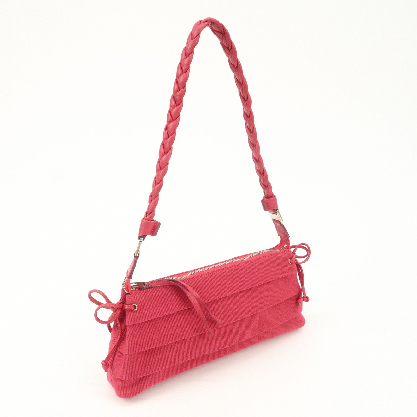 Ferragamo Logo Canvas Leather Shoulder Bag Hand Bag Pink