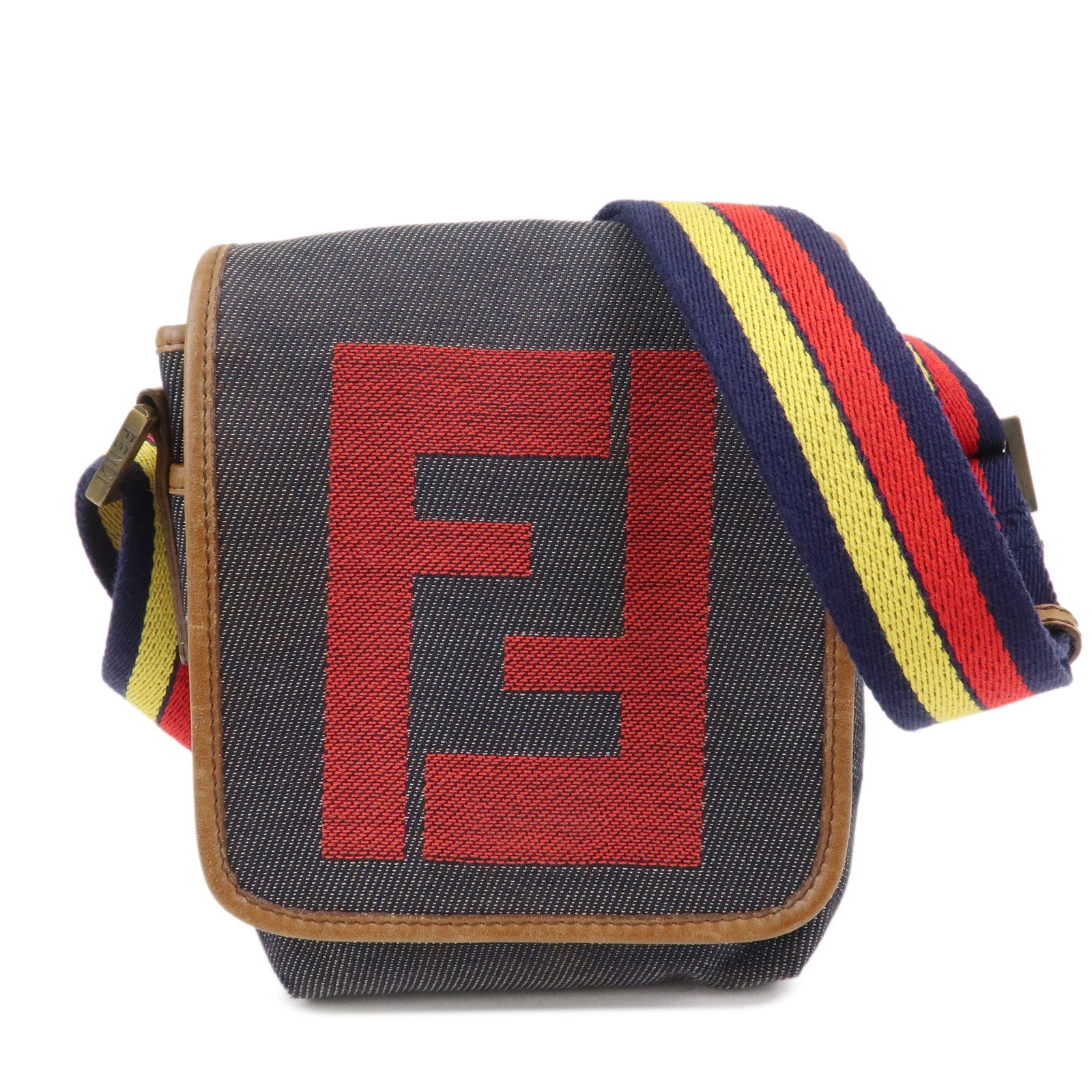 FENDI Zucca Canvas Leather Shoulder Bag Crossbody Bag Navy 7VA155