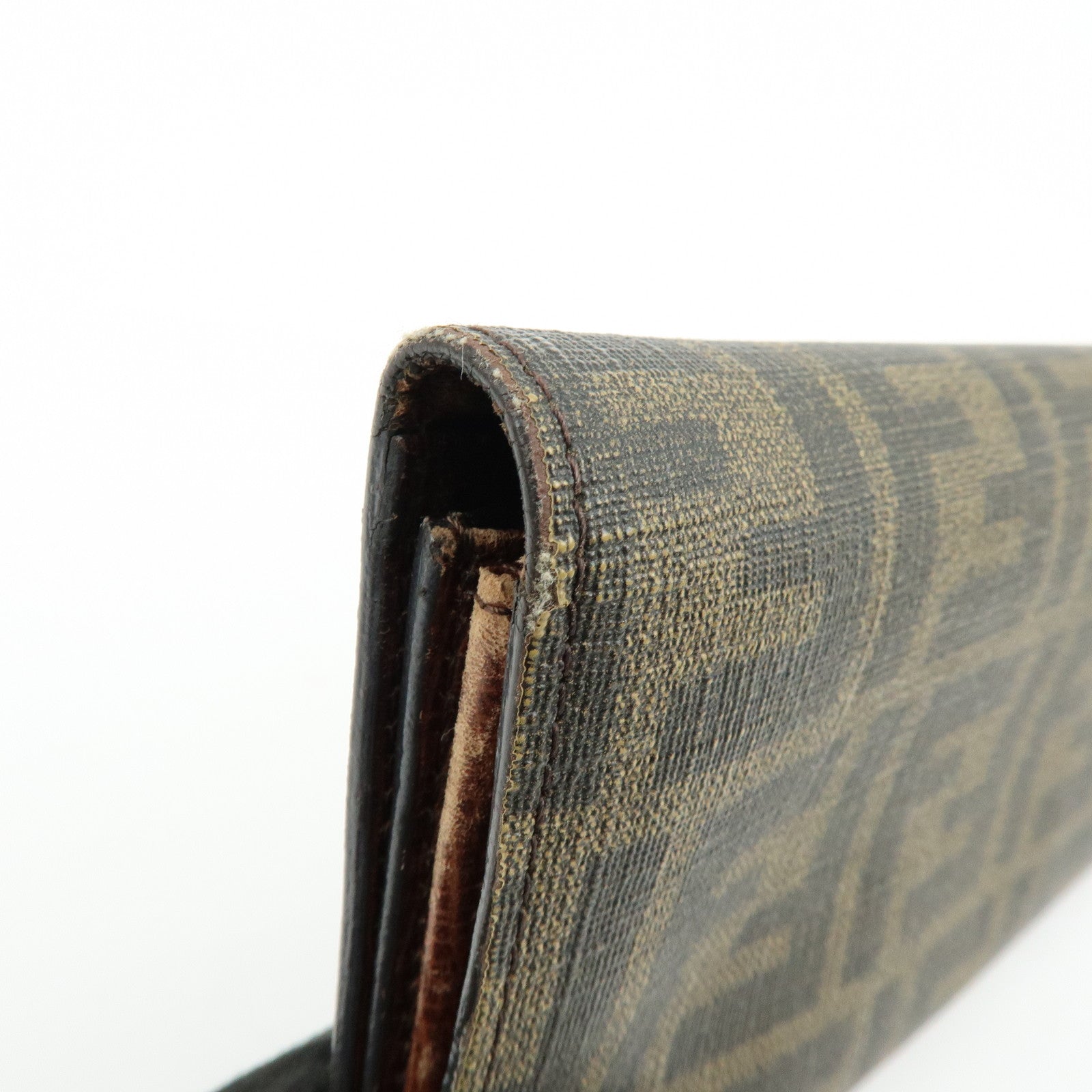 FENDI Zucca Leather Bi-fold Long Wallet Brown Black 8M0000