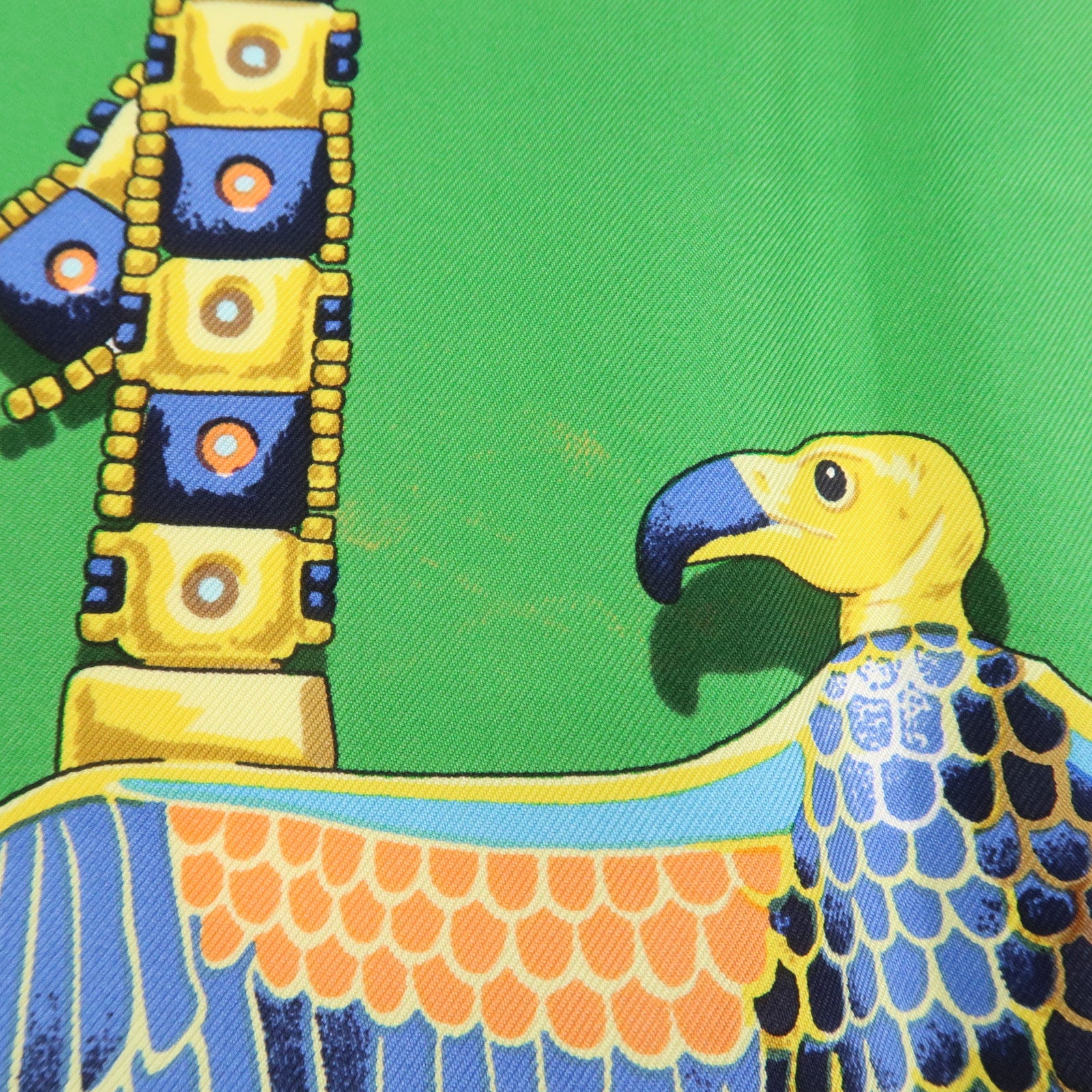 HERMES Carre 90 Silk 100% Scarf TUTANKHAMUN Green Gold