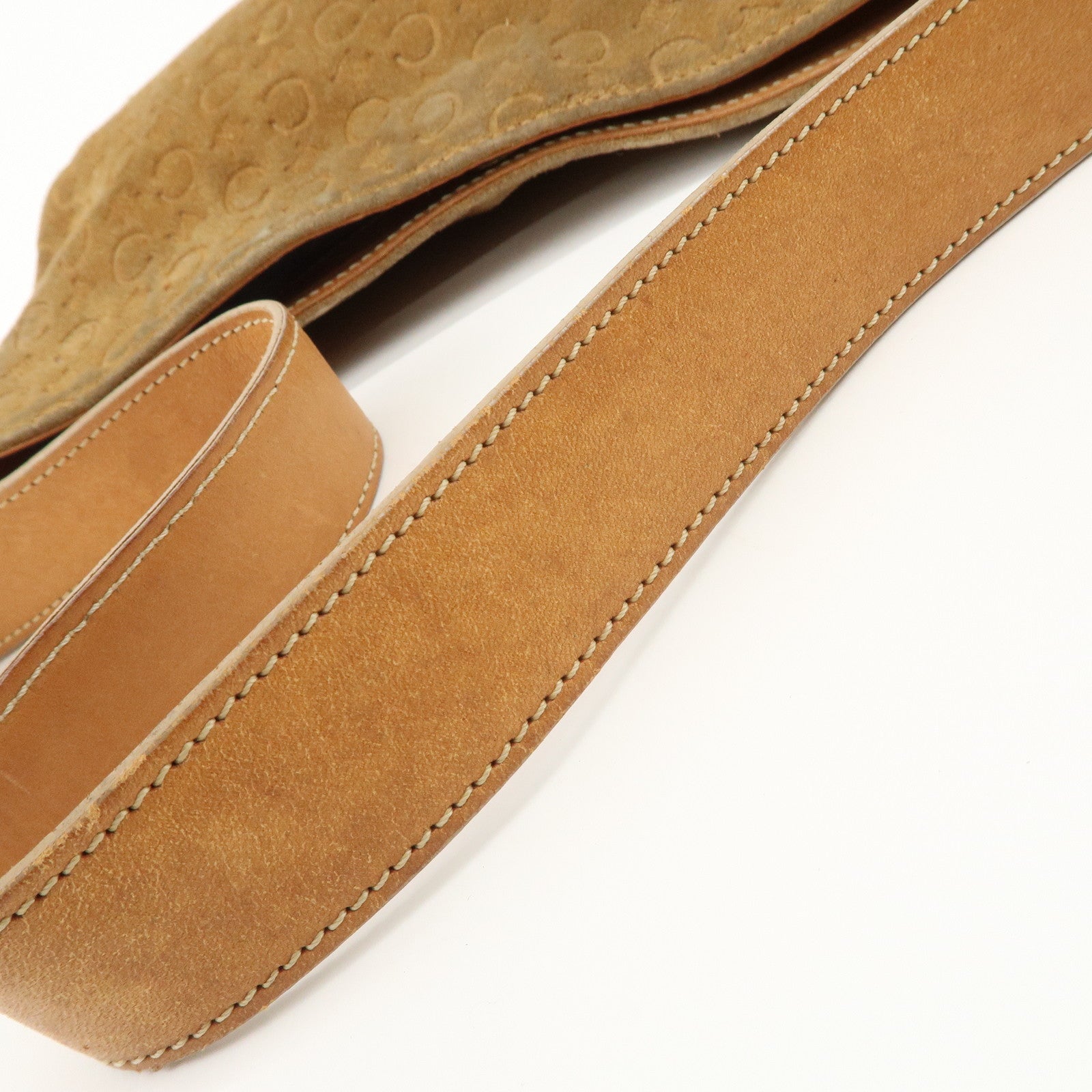 CELINE C Macadam Leather Suede Shoulder Bag Hand Bag Beige