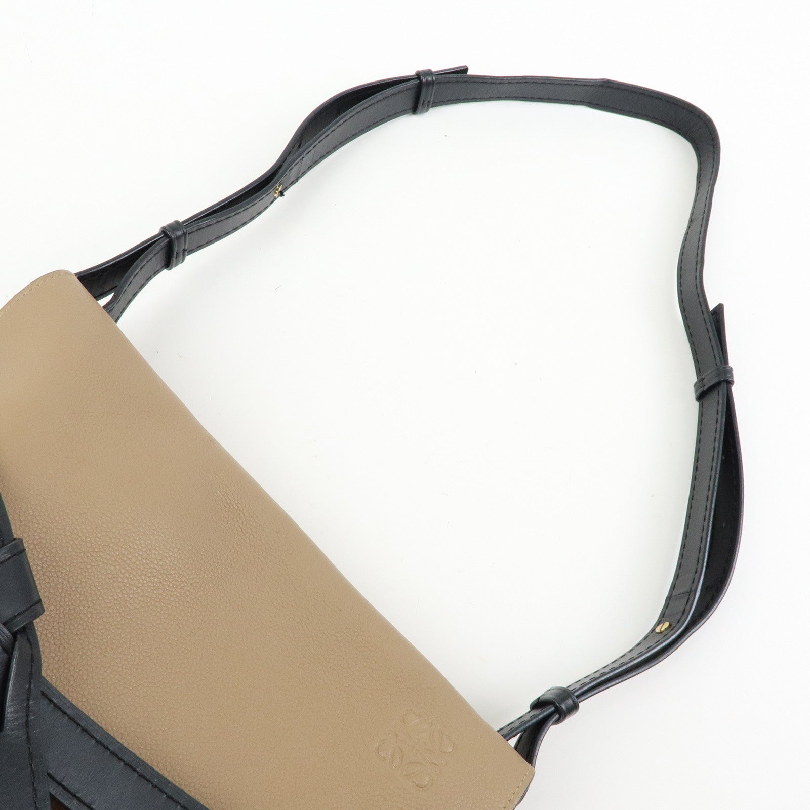 LOEWE Calf Leather Shoulder Bag Gate Bag Medium Beige Black