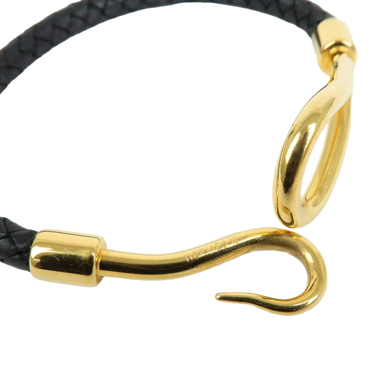 HERMES Jumbo Choker Leather Bracelet Black Gold Hardware