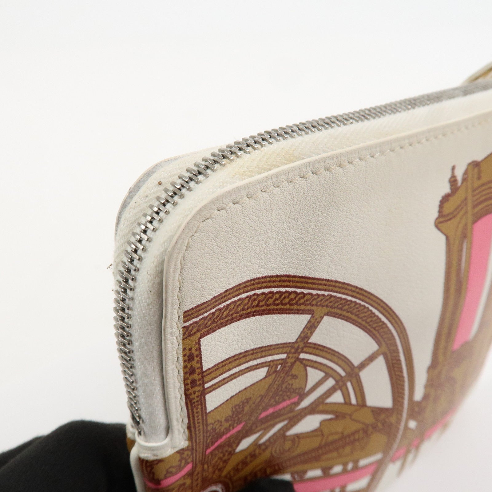 HERMES Carre Calf Skin Pocket Pouch BALADE EN BERLINE Ivory Brown