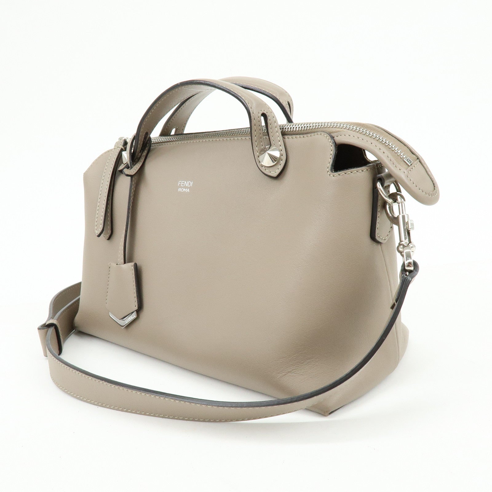 FENDI By The Way Leather 2Way Hand Bag Shoulder Bag Greige 8BL146