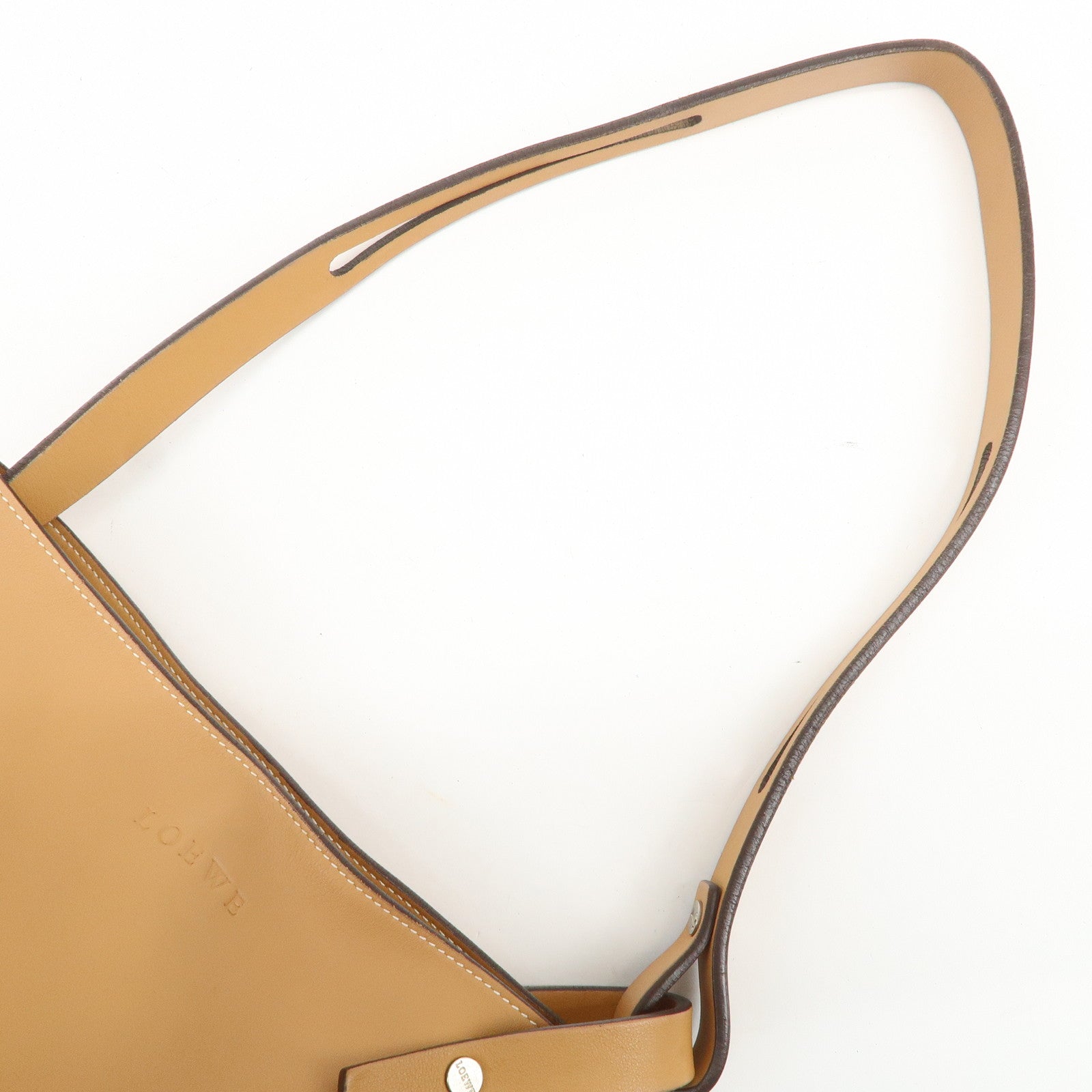 LOEWE Logo Leather Shoulder Bag Hand Bag Tote Bag Light Brown