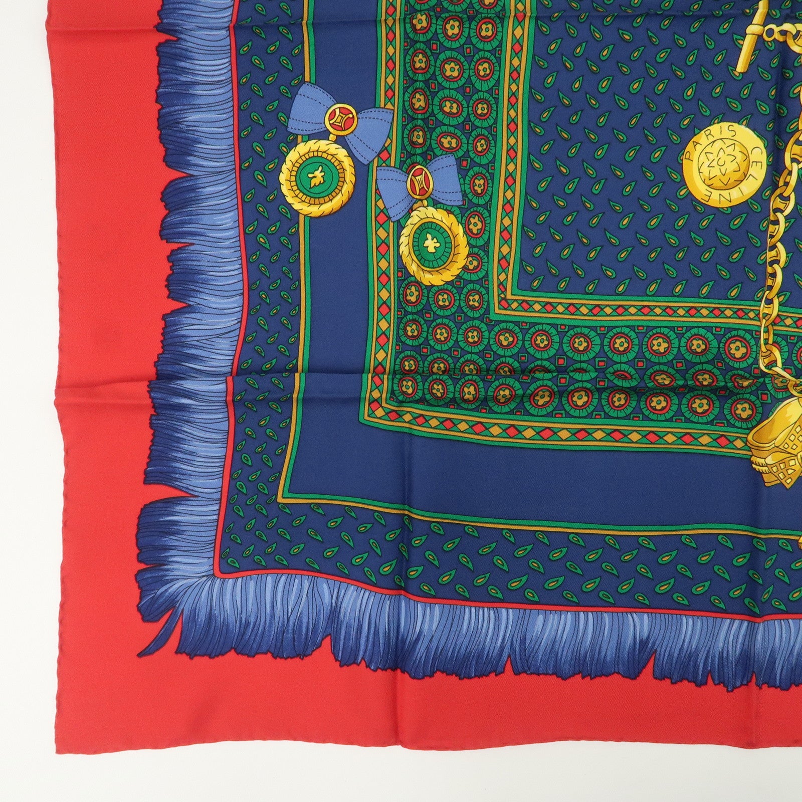 CELINE Silk 100% Scarf Red Blue Yellow Multicolor