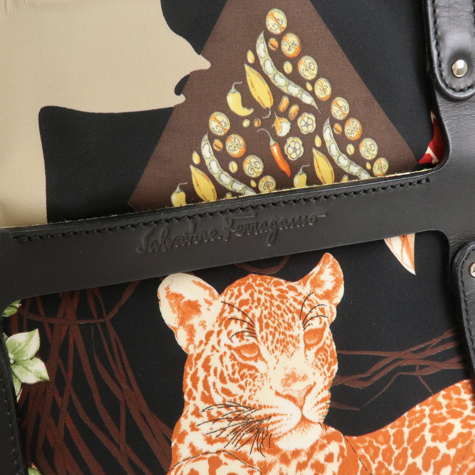 Ferragamo Nylon Leather Hand Bag Shoulder Bag Black Multicolor