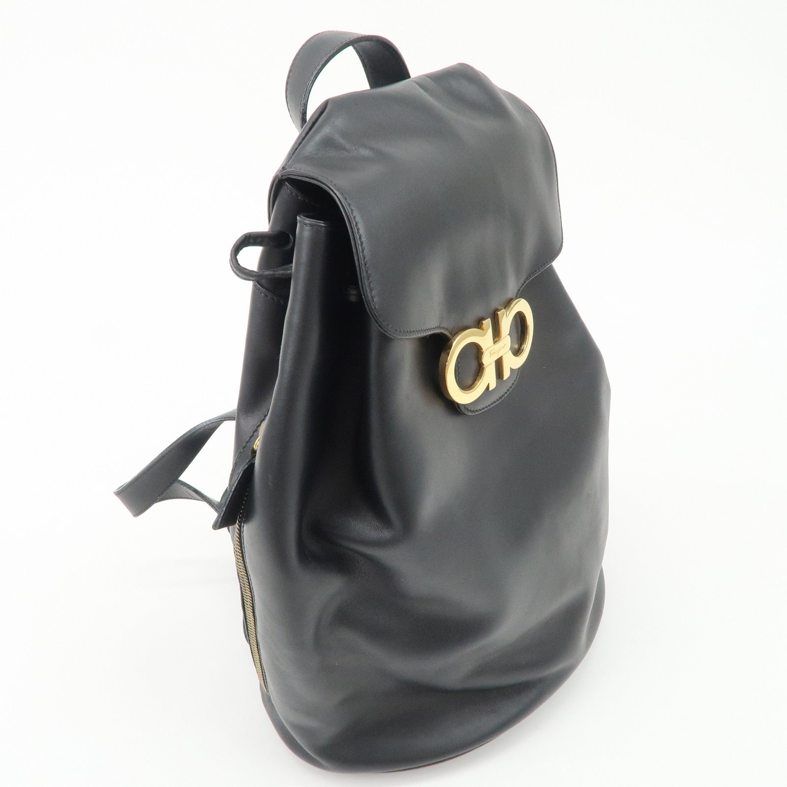 Ferragamo Gancini Leather Backpack Rucksack Black BV216148