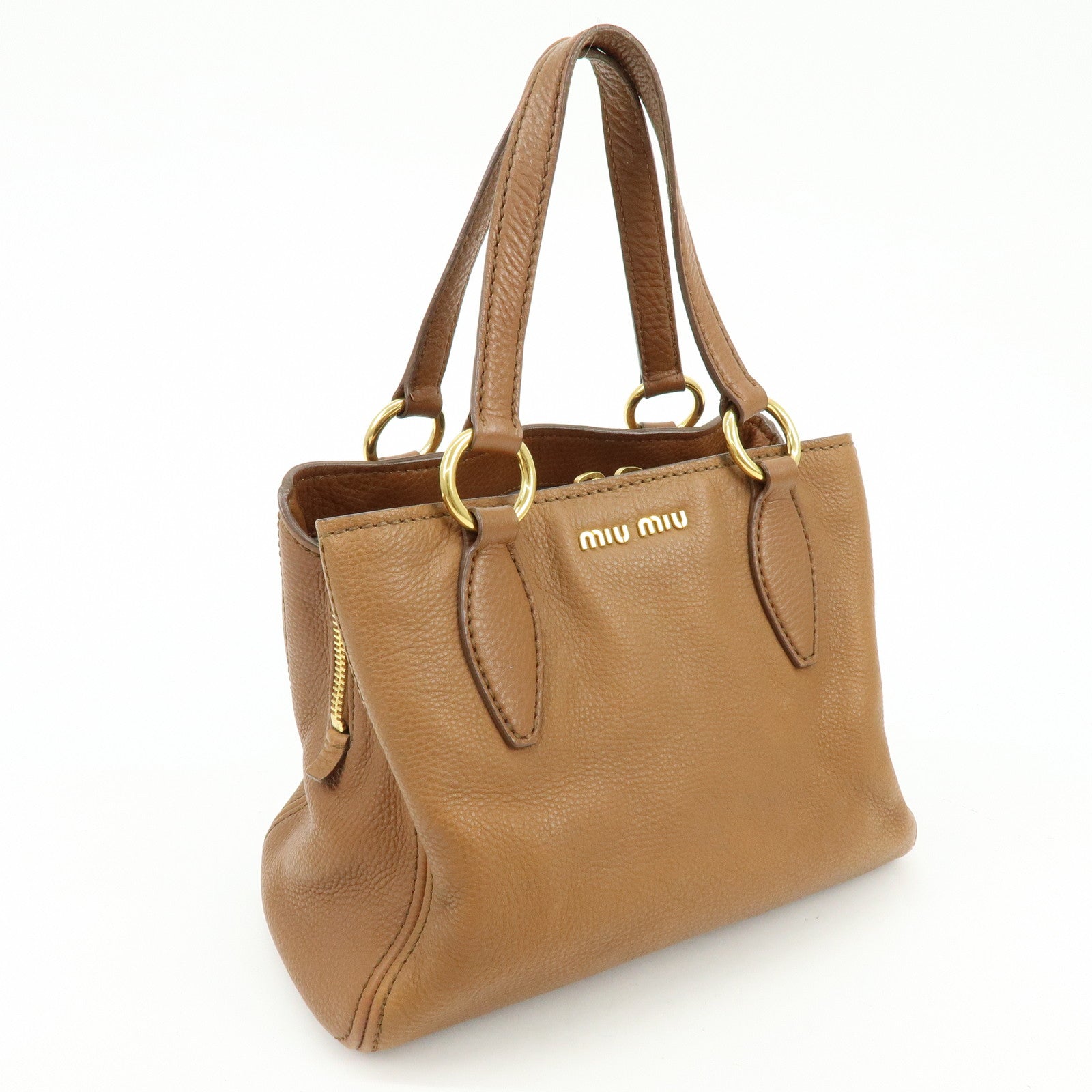 MIU MIU Leather Vitello Caribu 2Way Bag Hand Bag Brown RN0757