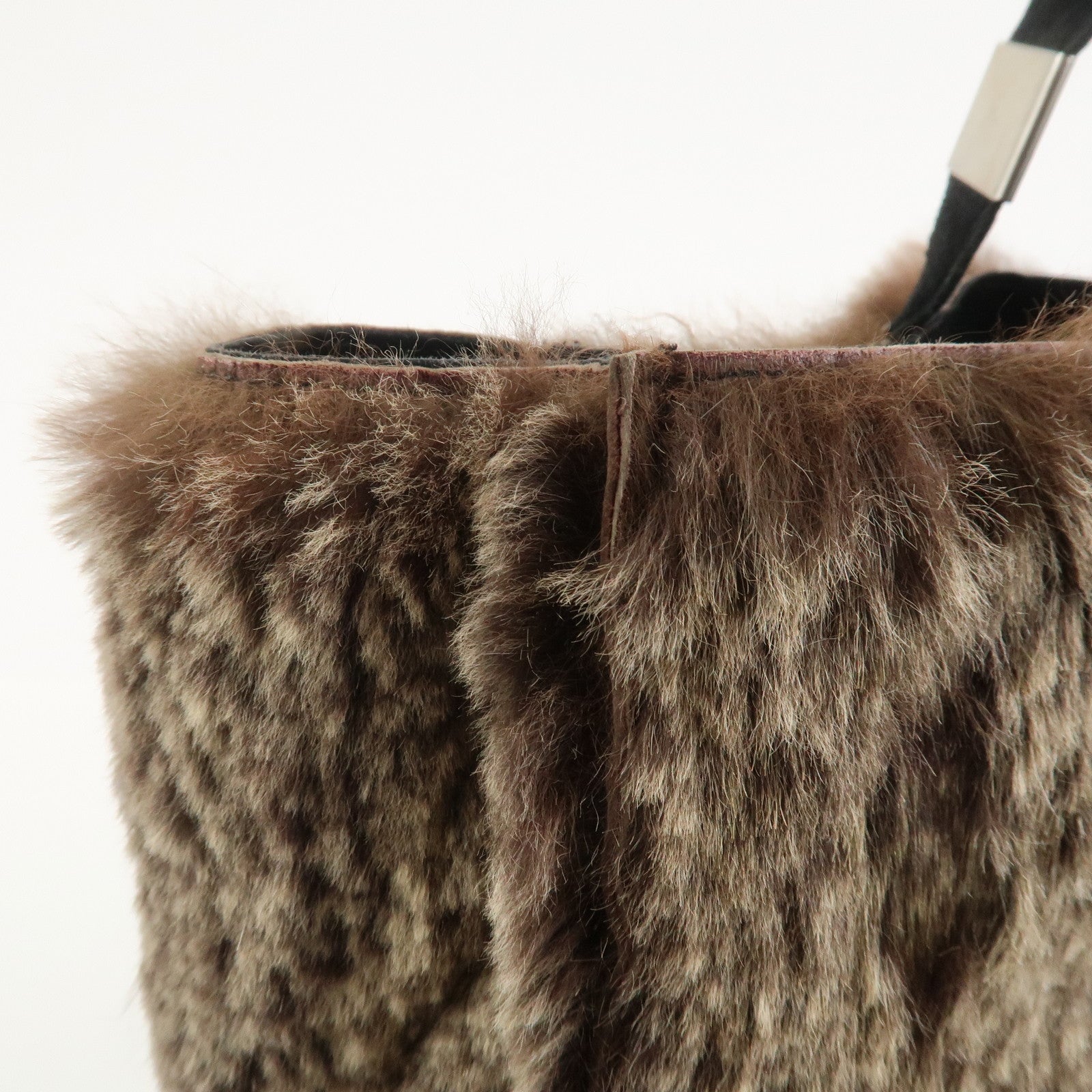 CHANEL COCO Mark Fur Suede Tote Bag Hand Bag Brown Black