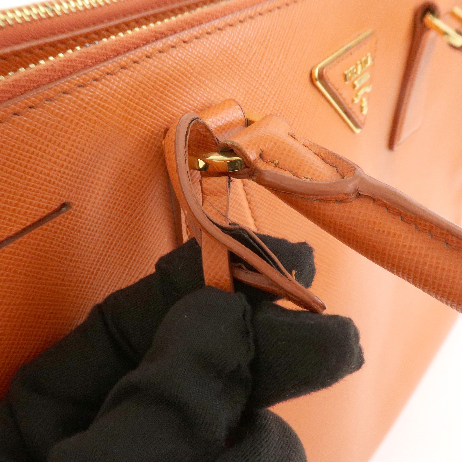 PRADA Triangle Logo Galleria 2Way Bag Hand Bag Orange BN1786