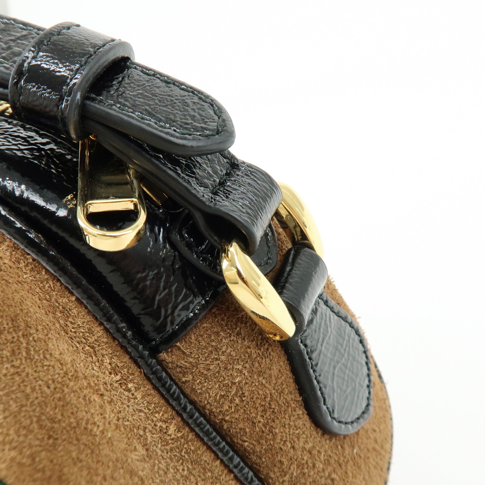 GUCCI Ophidia Sherry Suede Patent Leather Shoulder Bag Brown 573321