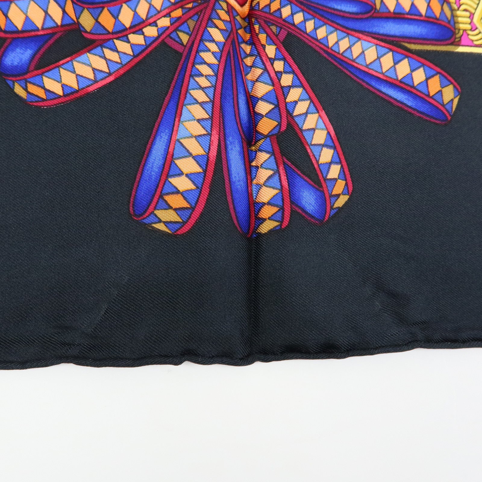 HERMES Carre 90 Silk 100% LES RUBANS DU CHEVAL Scarf Black