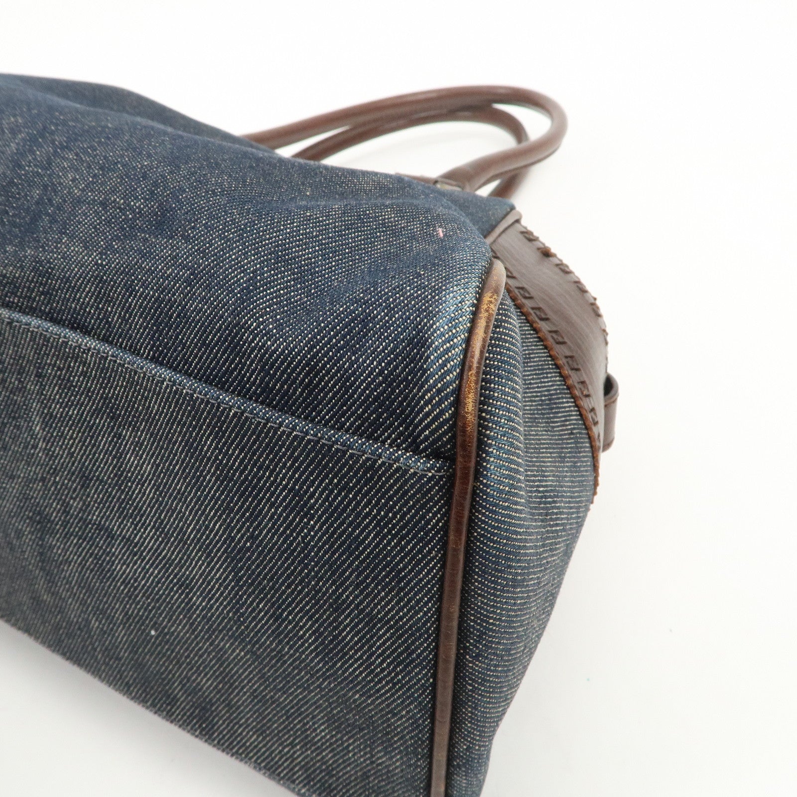 FENDI Etonico Denim Leather Tote Bag Shoulder Bag Brown 8BN162