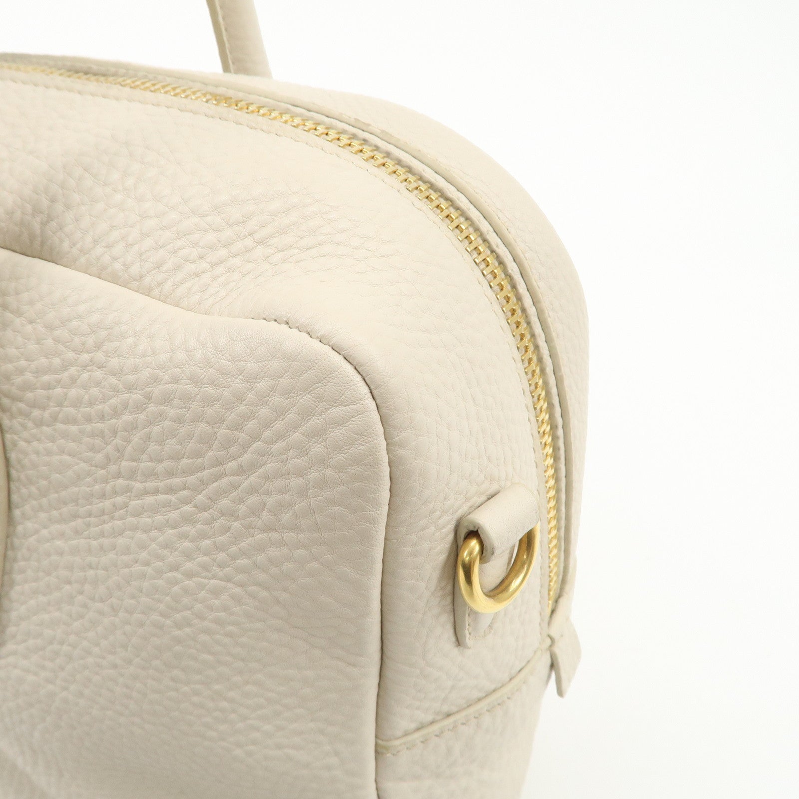 PRADA Logo Leather 2Way Boston Shoulder Bag Gold HDW Ivory